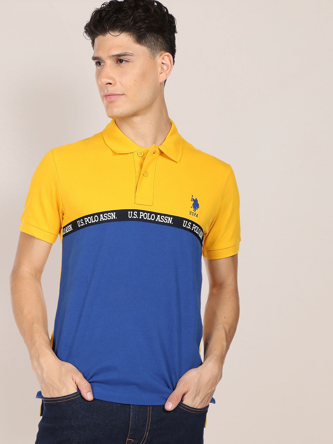 

U.S. Polo Assn. Men Pure Cotton Logo Tape Polo T-shirt, Yellow