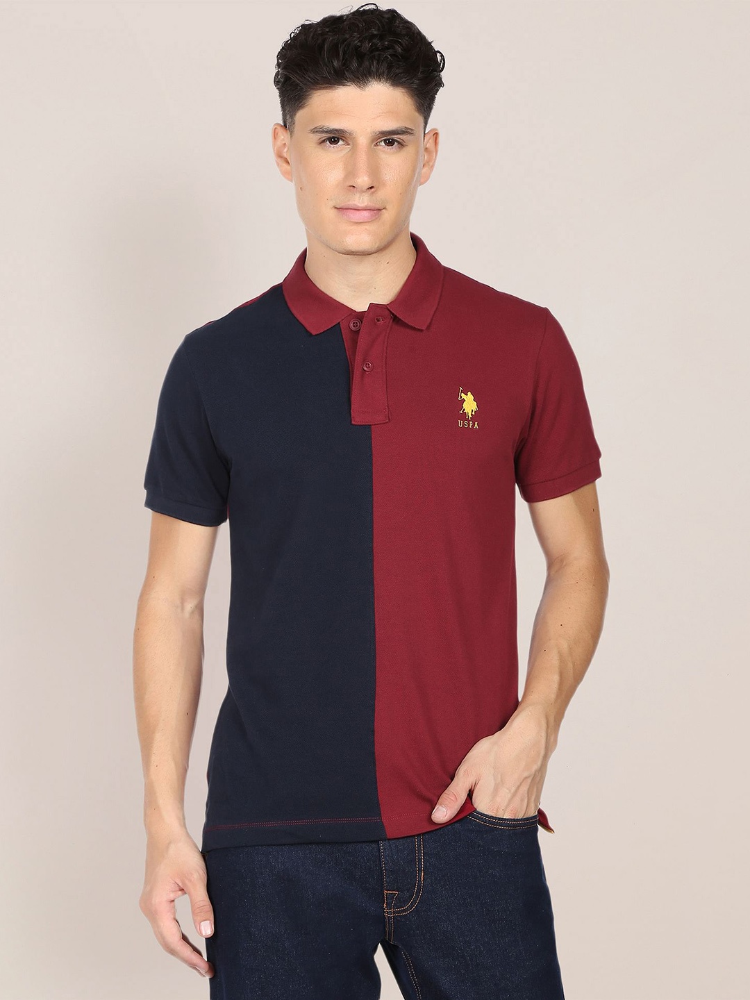 

U.S. Polo Assn. Men Colourblocked Polo T-Shirt, Red