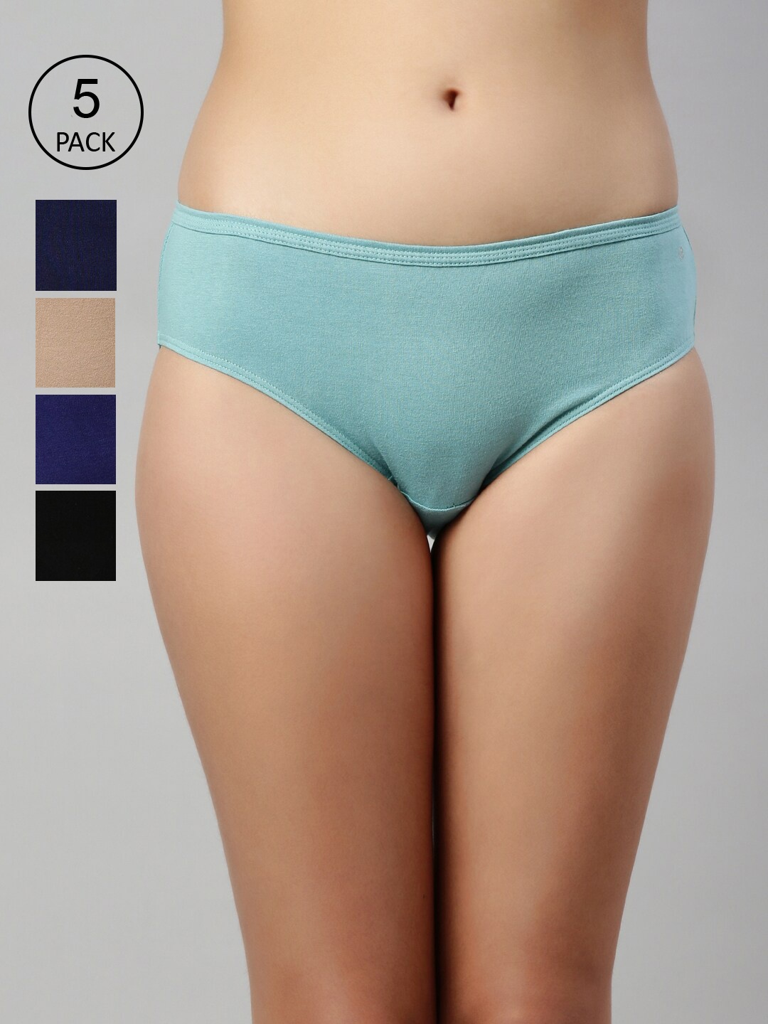 

Enamor Women Pack of 5 Assorted Anti Microbial & Stain Release Cotton Hipster Briefs