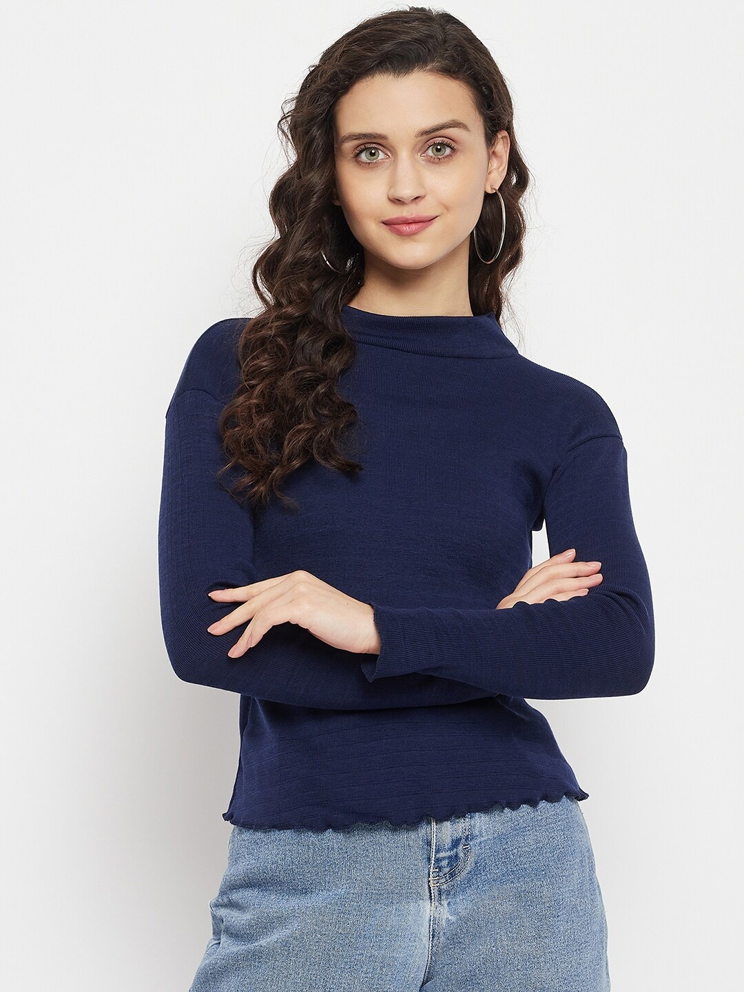 

ALIZA Woman Solid High Neck Top, Navy blue