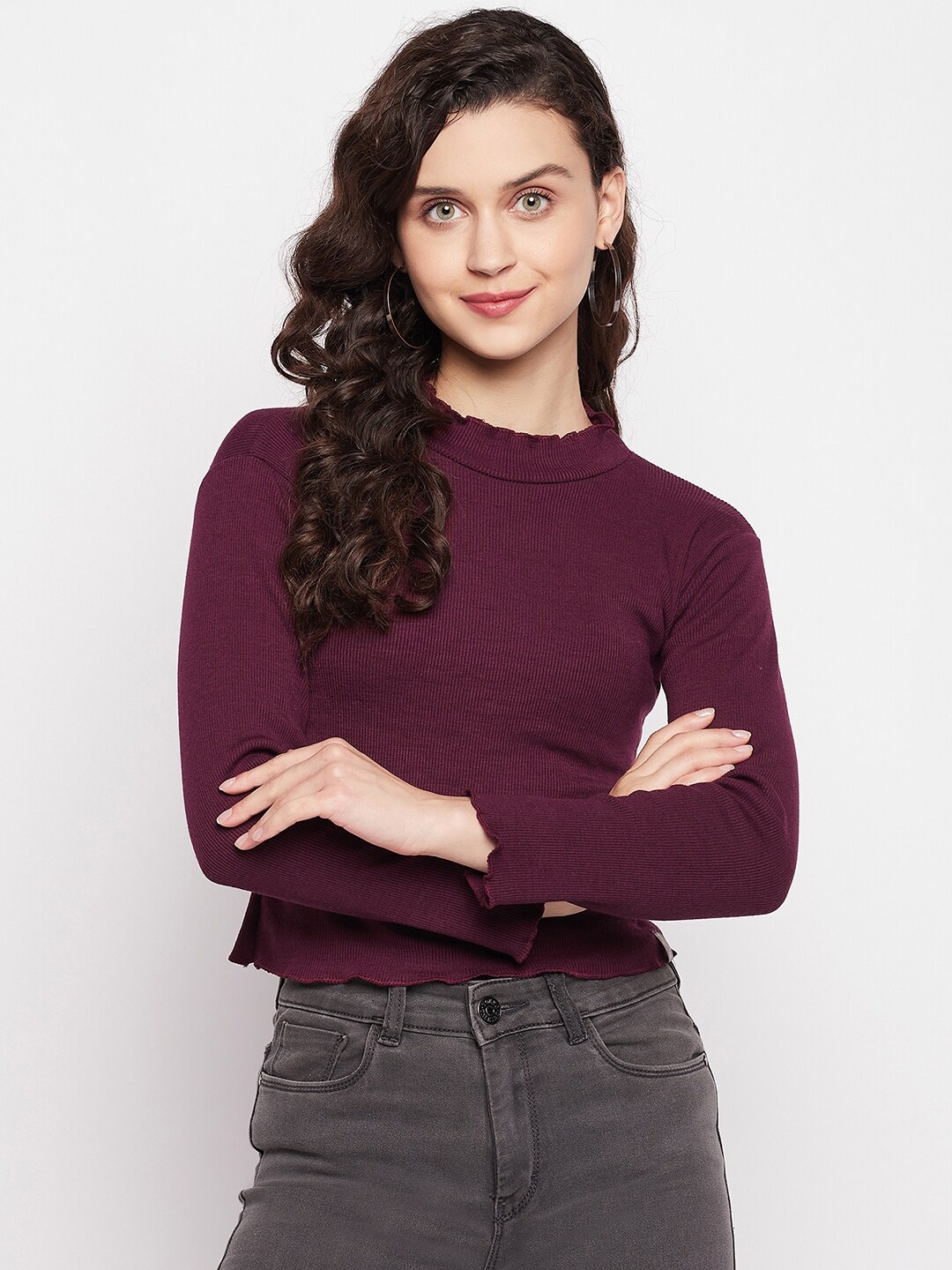 

ALIZA Women Pink Solid Top, Burgundy