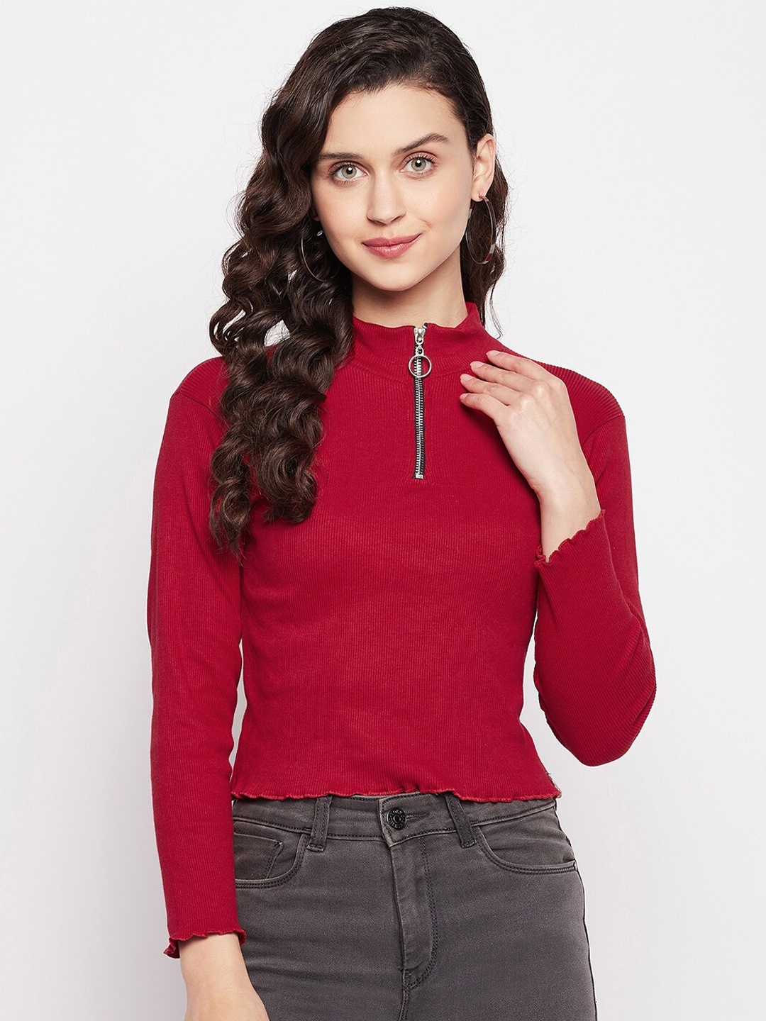 

ALIZA Women Maroon Solid Top