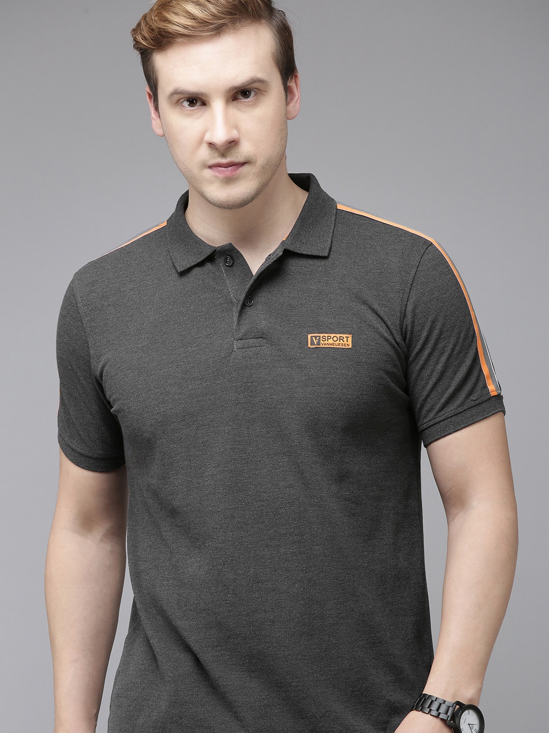 

Van Heusen Sport Men Polo Collar Applique T-shirt, Grey