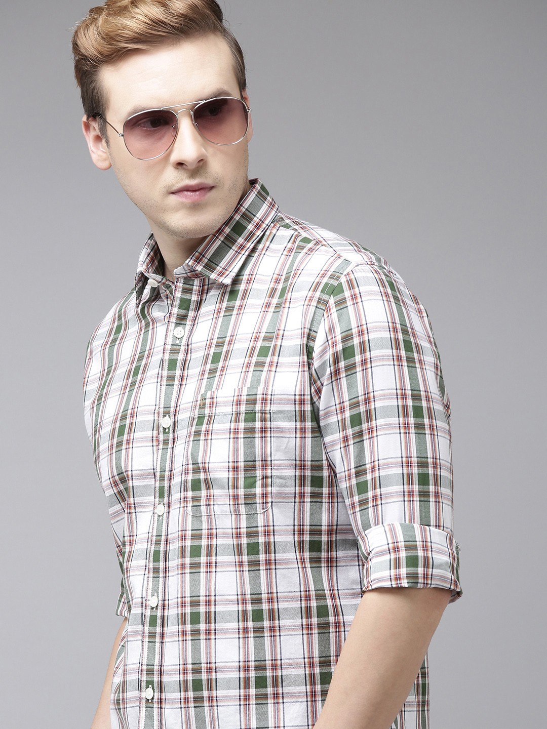 

Van Heusen Sport Men Pure Cotton Slim Fit Tartan Checked Casual Shirt, White