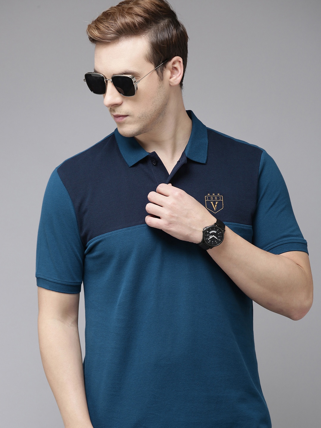 

Van Heusen Sport Men Colourblocked Polo Collar Pure Cotton T-shirt, Navy blue