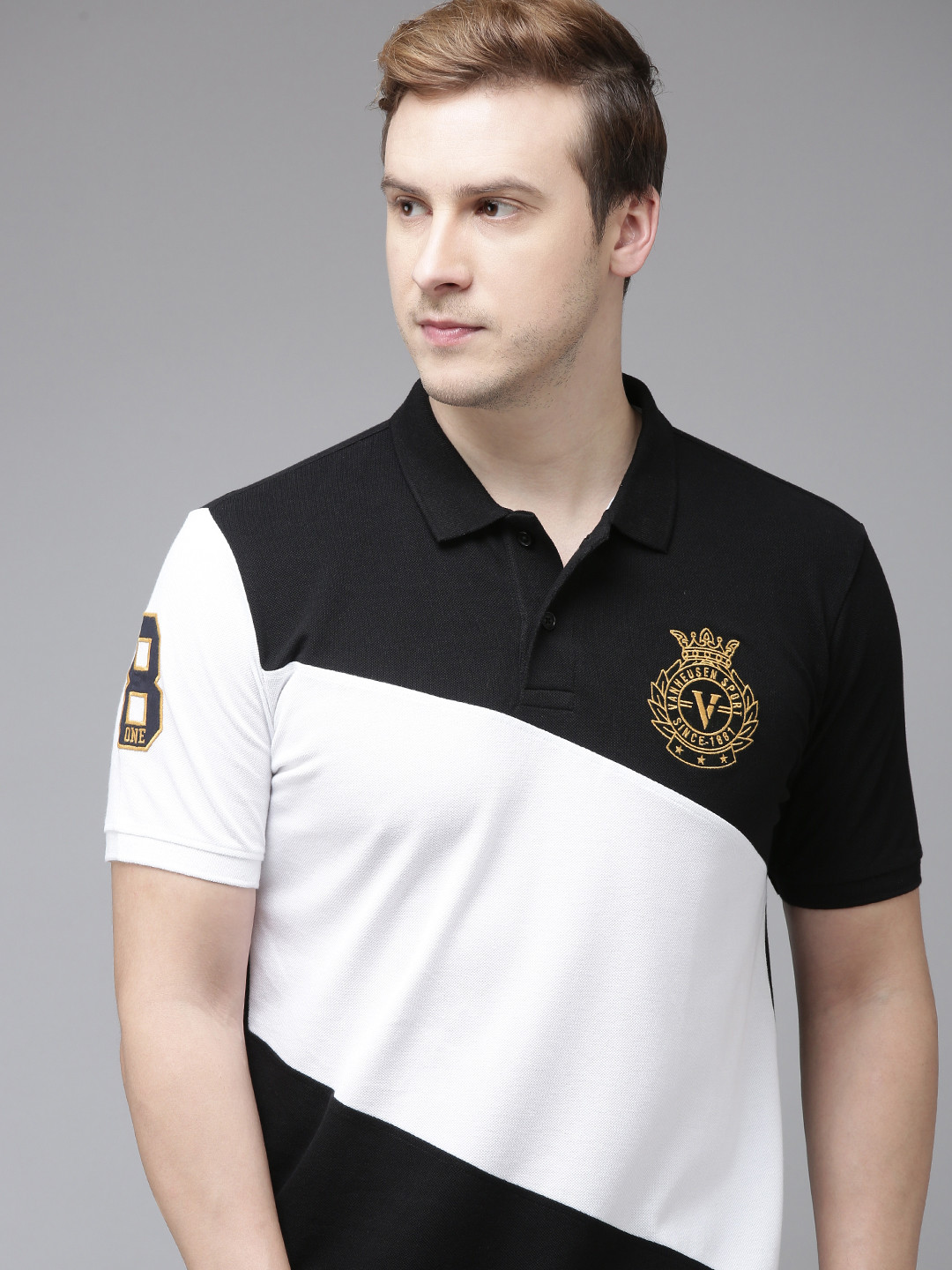 

Van Heusen Sport Men Brand Logo Colourblocked Polo Collar Pure Cotton T-shirt, Black