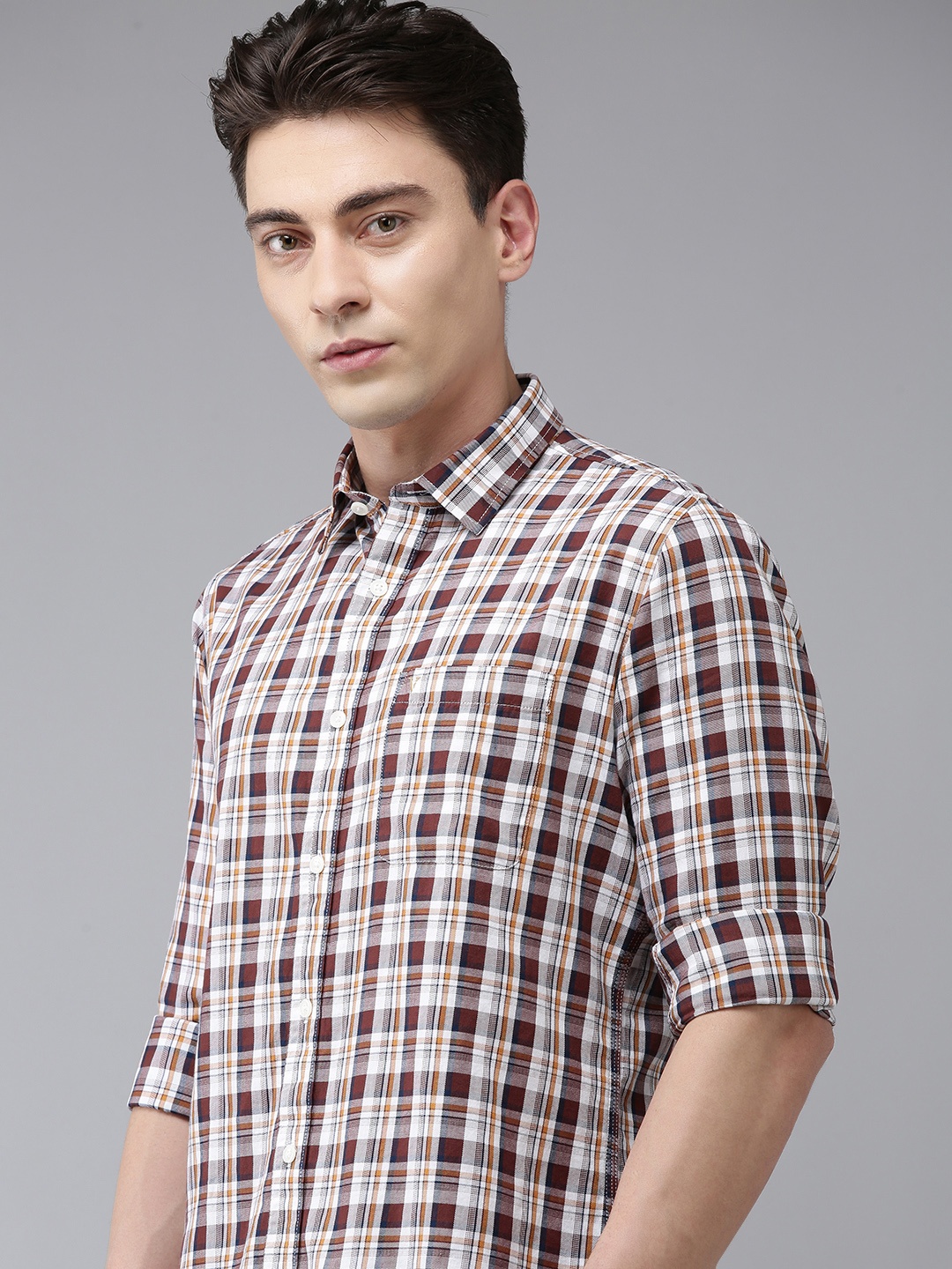 

Van Heusen Sport Men Slim Fit Checked Pure Cotton Casual Shirt, Maroon