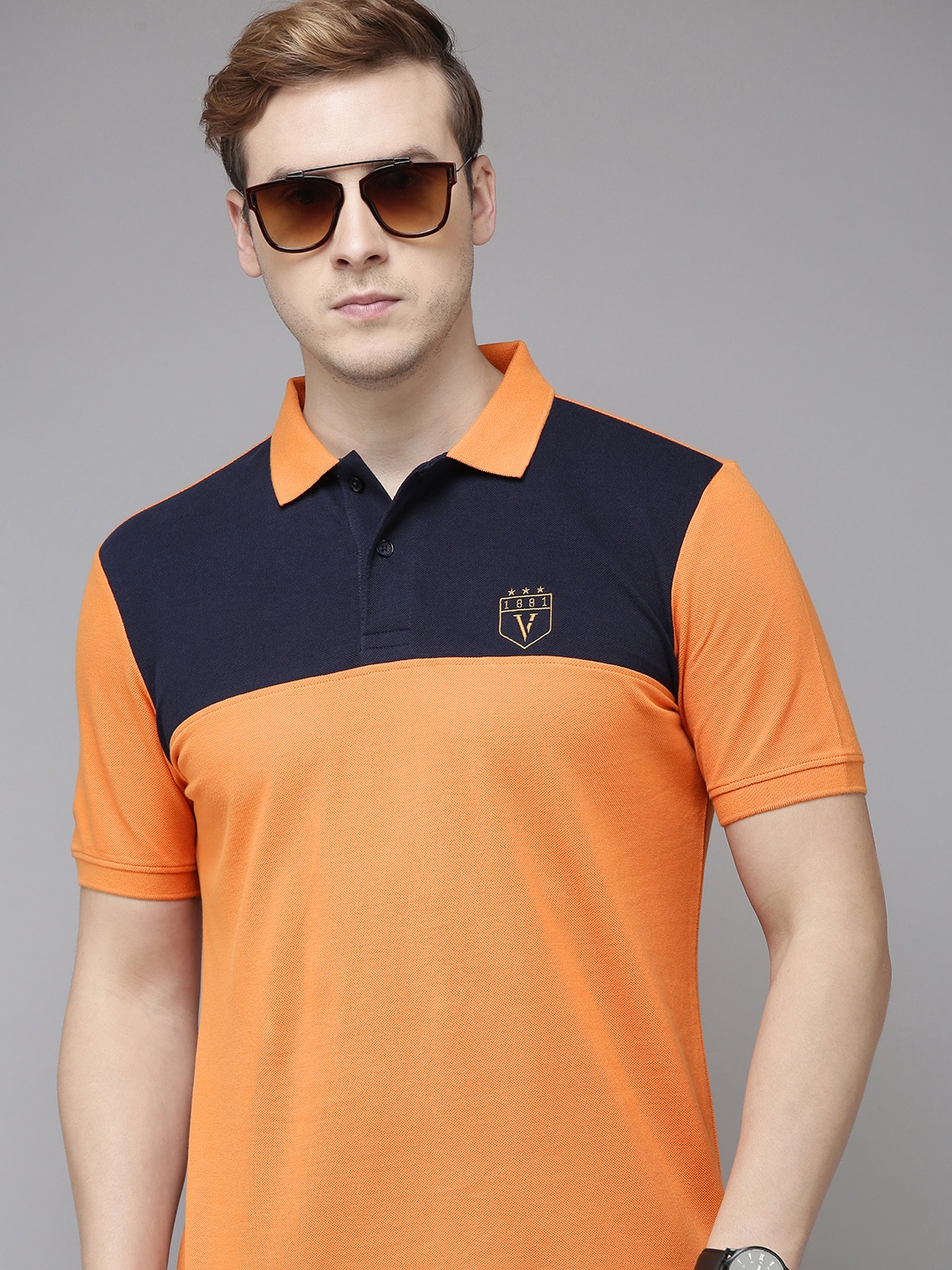 

Van Heusen Sport Men Brand Logo Colourblocked Polo Collar Pure Cotton T-shirt, Rust