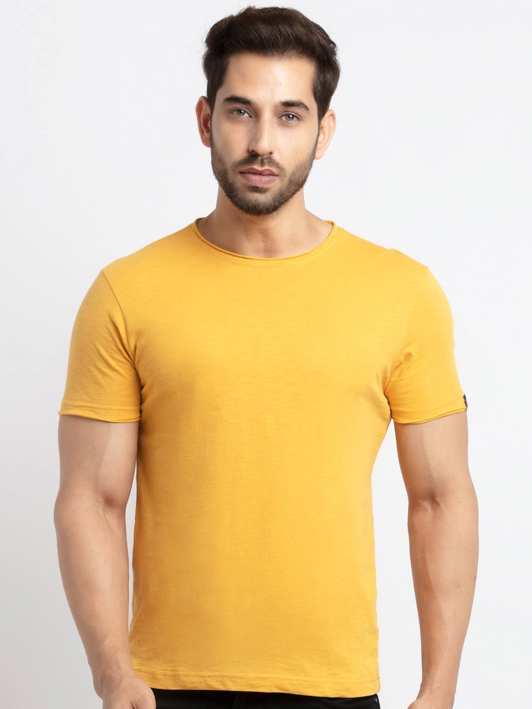 

Status Quo Men Mustard Yellow Round Neck Cotton T-shirt