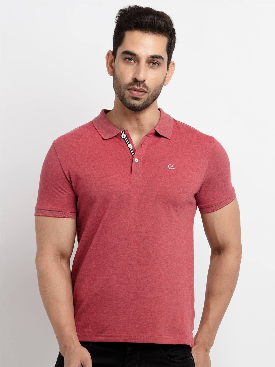 

Status Quo Men Red Solid Polo Collar Cotton T-shirt