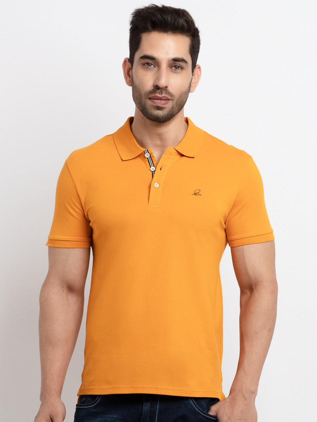 

Status Quo Men Mustard Yellow Polo Collar Cotton T-shirt