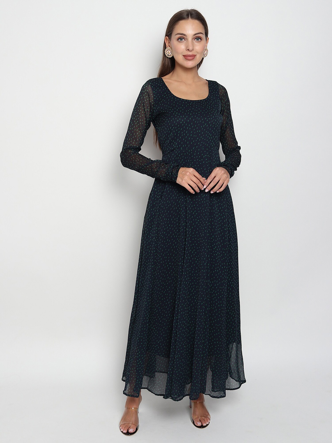 

ISAM Navy Blue Printed Chiffon Maxi Dress