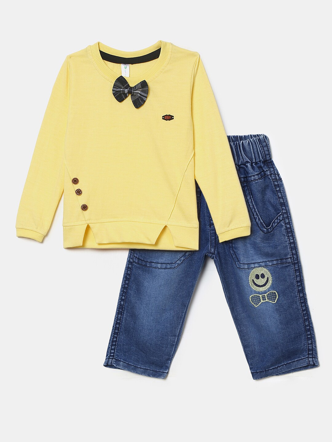 

V-Mart Unisex Kids Mustard & Blue Pure Cotton T-shirt with Pyjamas
