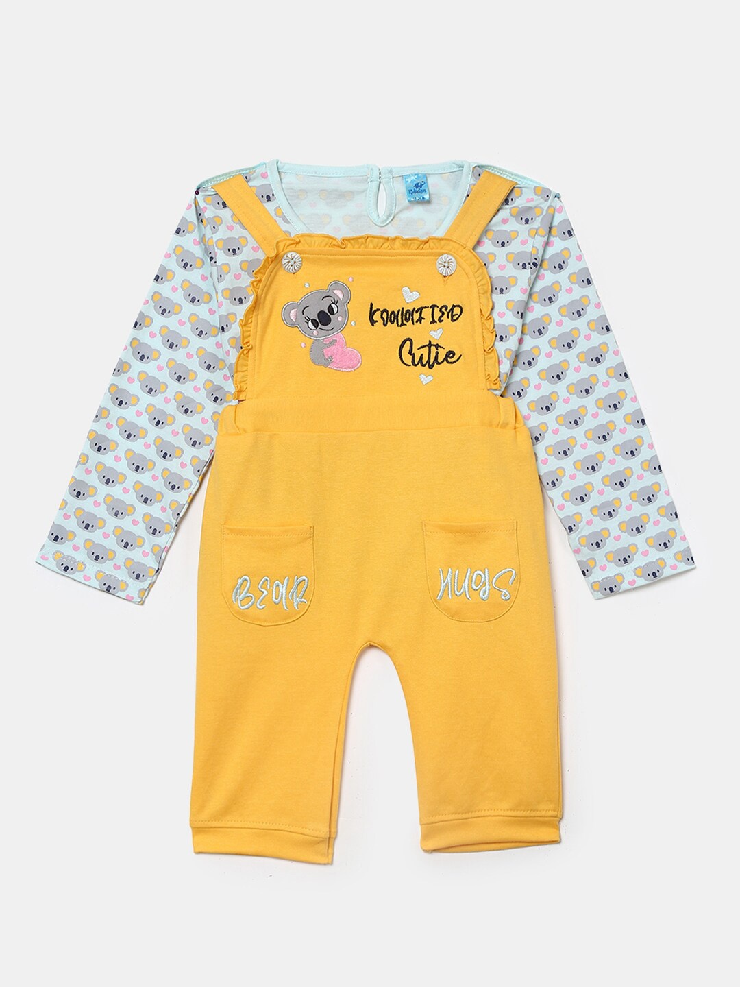 

V-Mart Kids Gold-Toned & Green Printed Pure Cotton Top with Pyjama