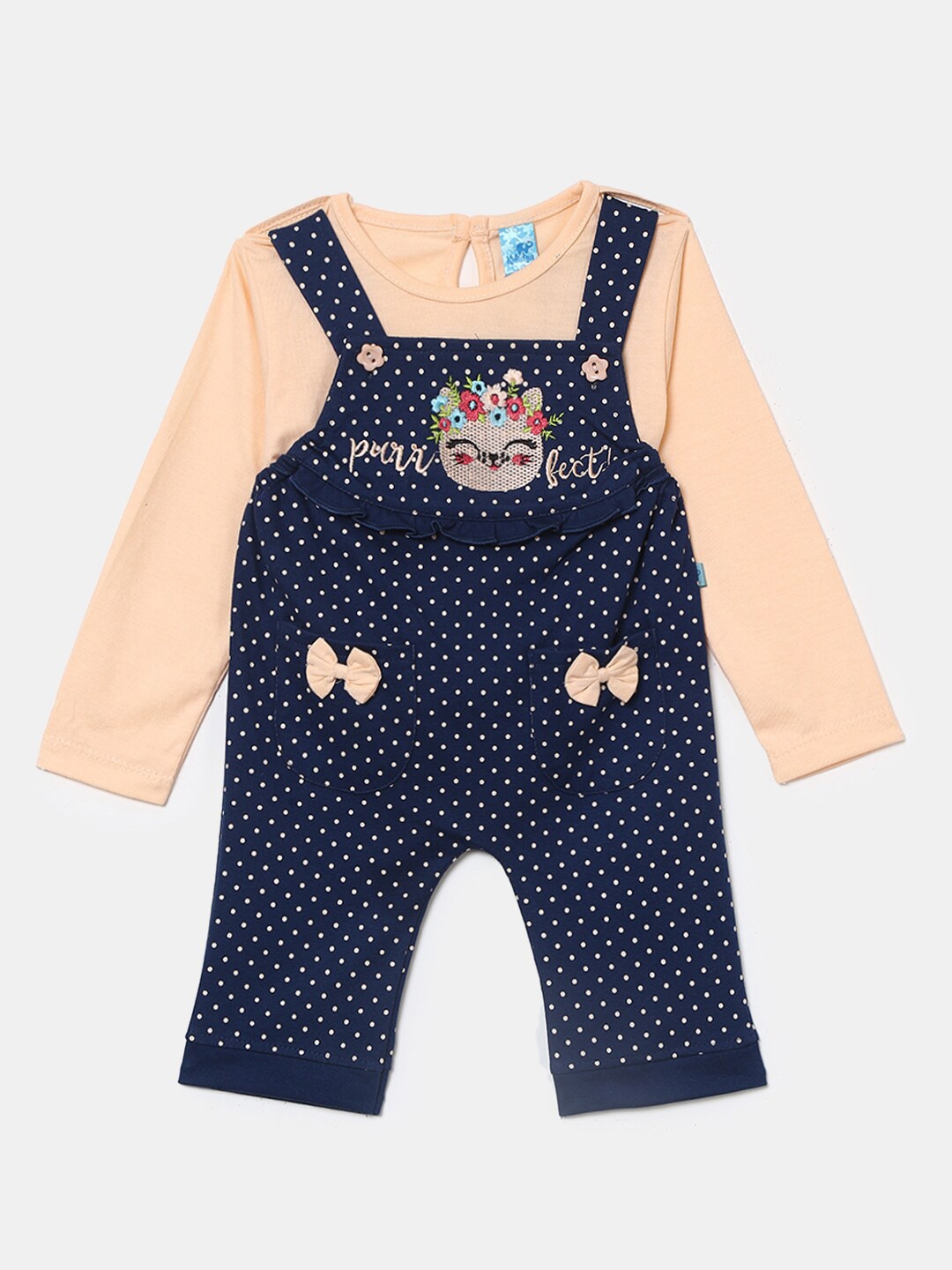 

V-Mart Kids Navy Blue & Beige Printed Pure Cotton Top with Pyjama