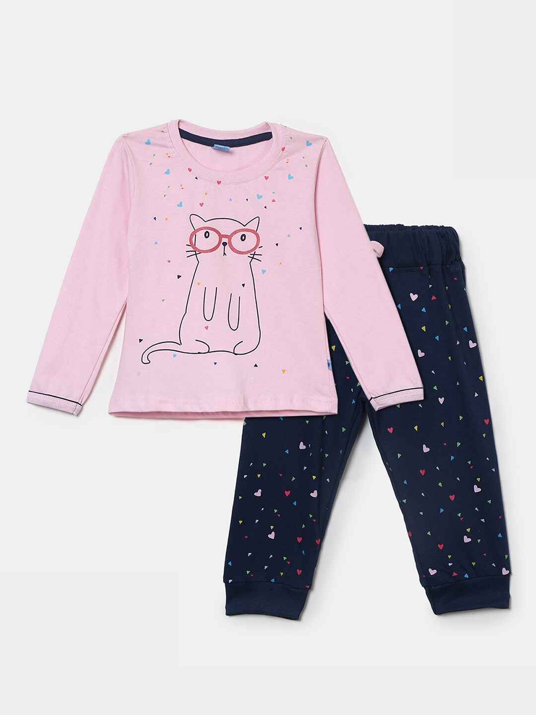

V-Mart Kids Pink & Blue Printed Pure Cotton Top with Pyjama