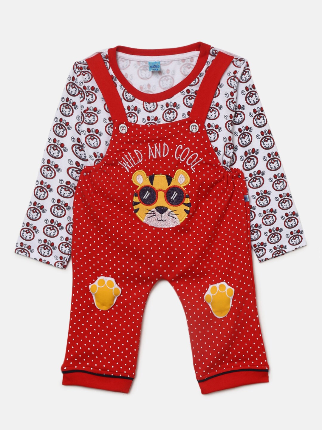 

V-Mart Kids Red & White Printed Pure Cotton T-shirt with Pyjama