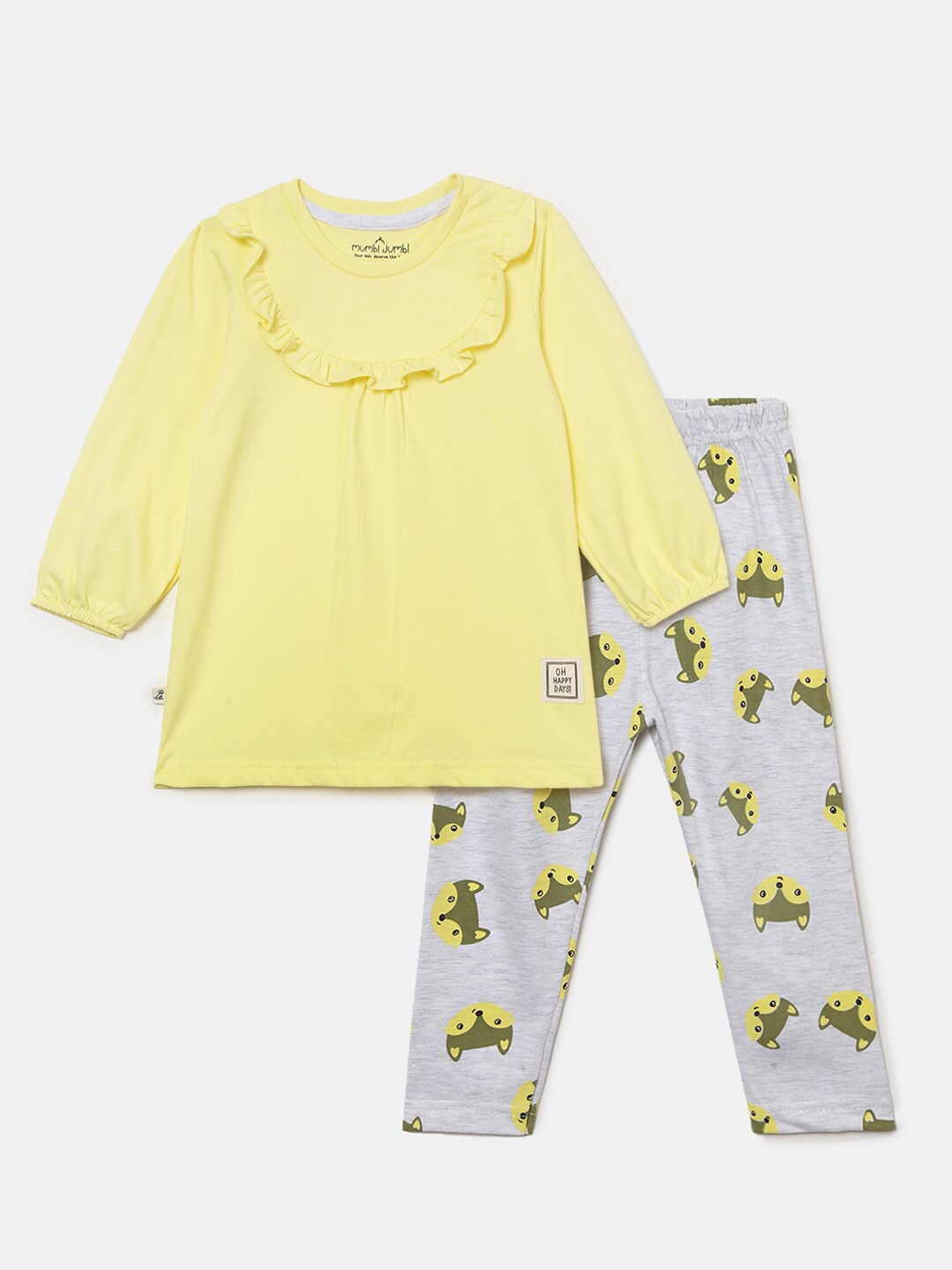 

V-Mart Kids Yellow & Grey Pure Cotton Top With Pyjamas