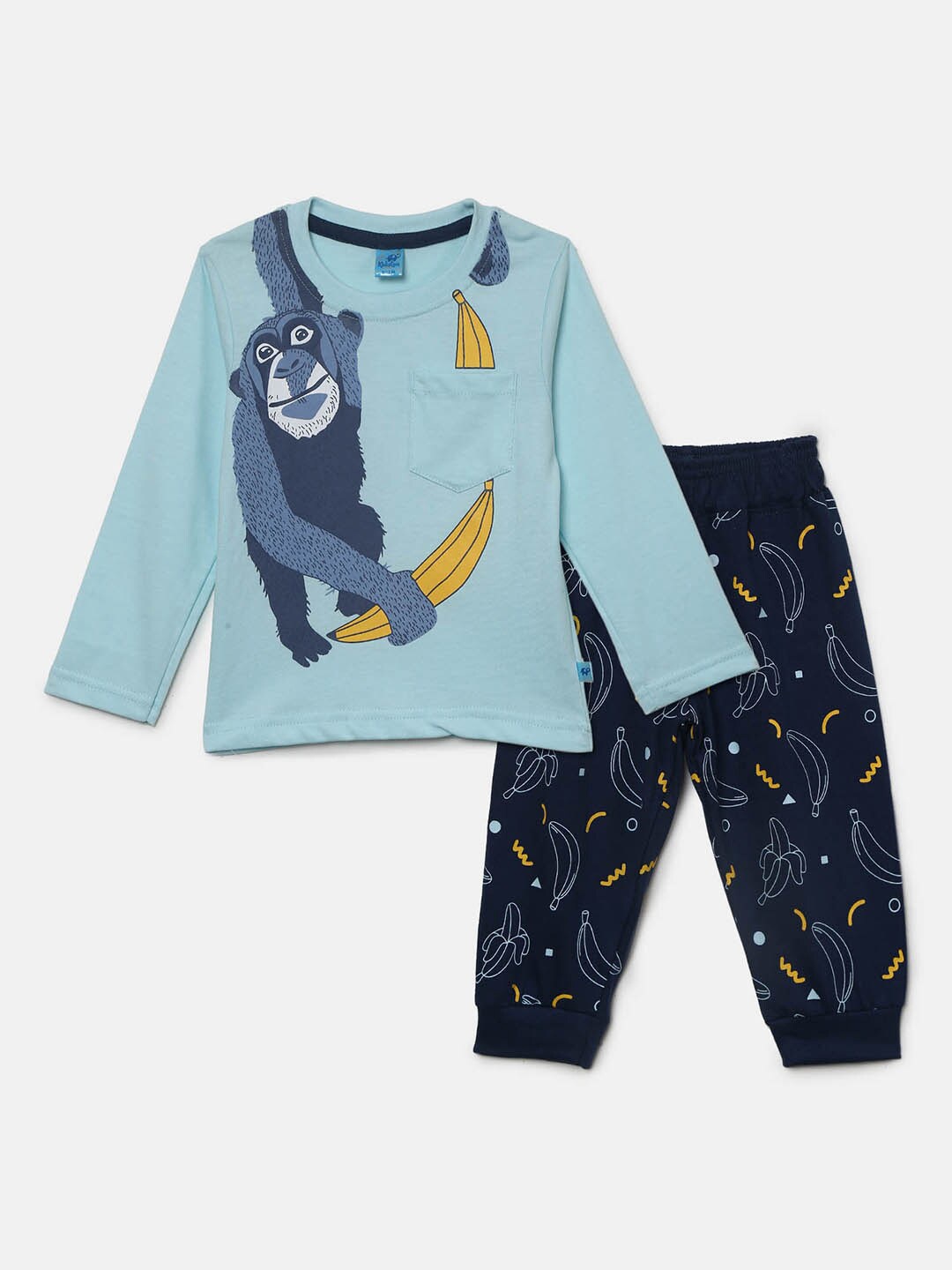 

V-Mart Kids Blue & White Printed Pure Cotton T-shirt with Pyjamas