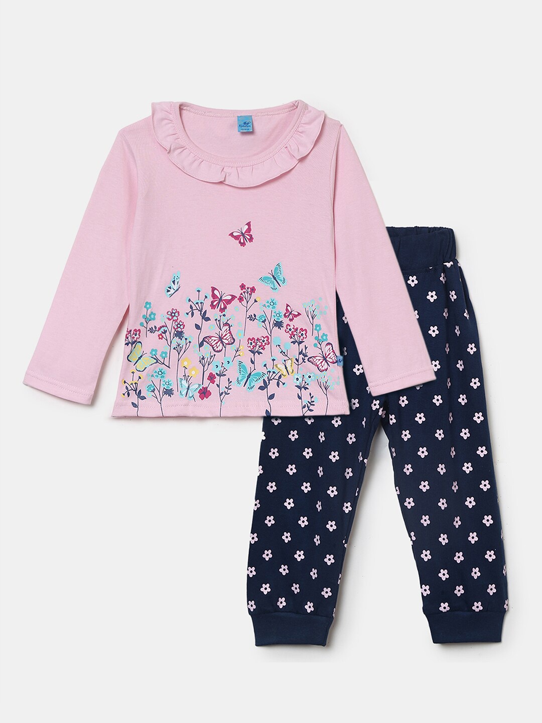 

V-Mart Unisex Kids Pink & Blue Printed Pure Cotton T-shirt with Pyjamas