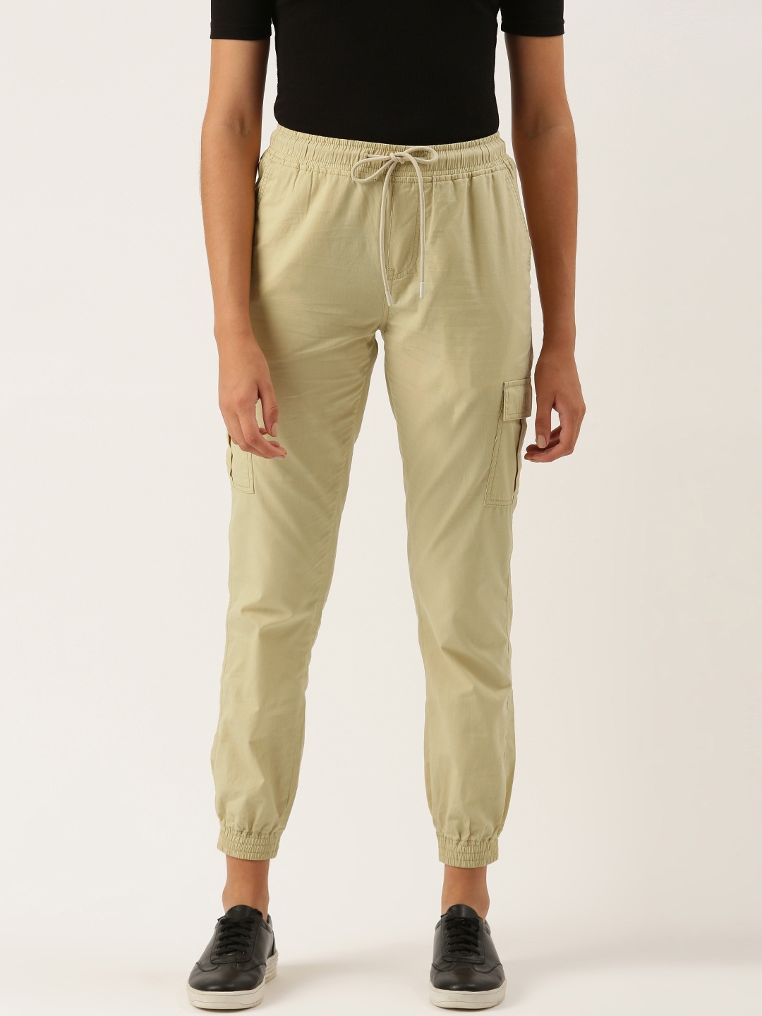 

IVOC Women Beige Solid Pure Cotton Regular Fit Mid-Rise Casual Joggers