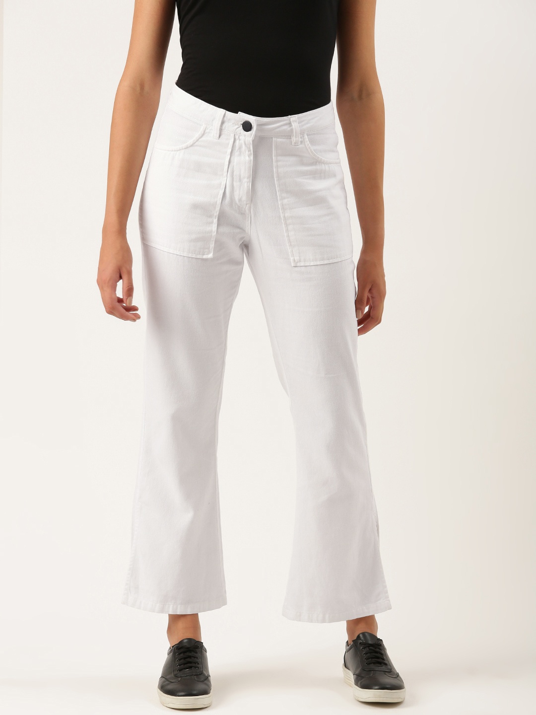 

IVOC Women Pure Cotton Mid-Rise Bootcut Jeans, White