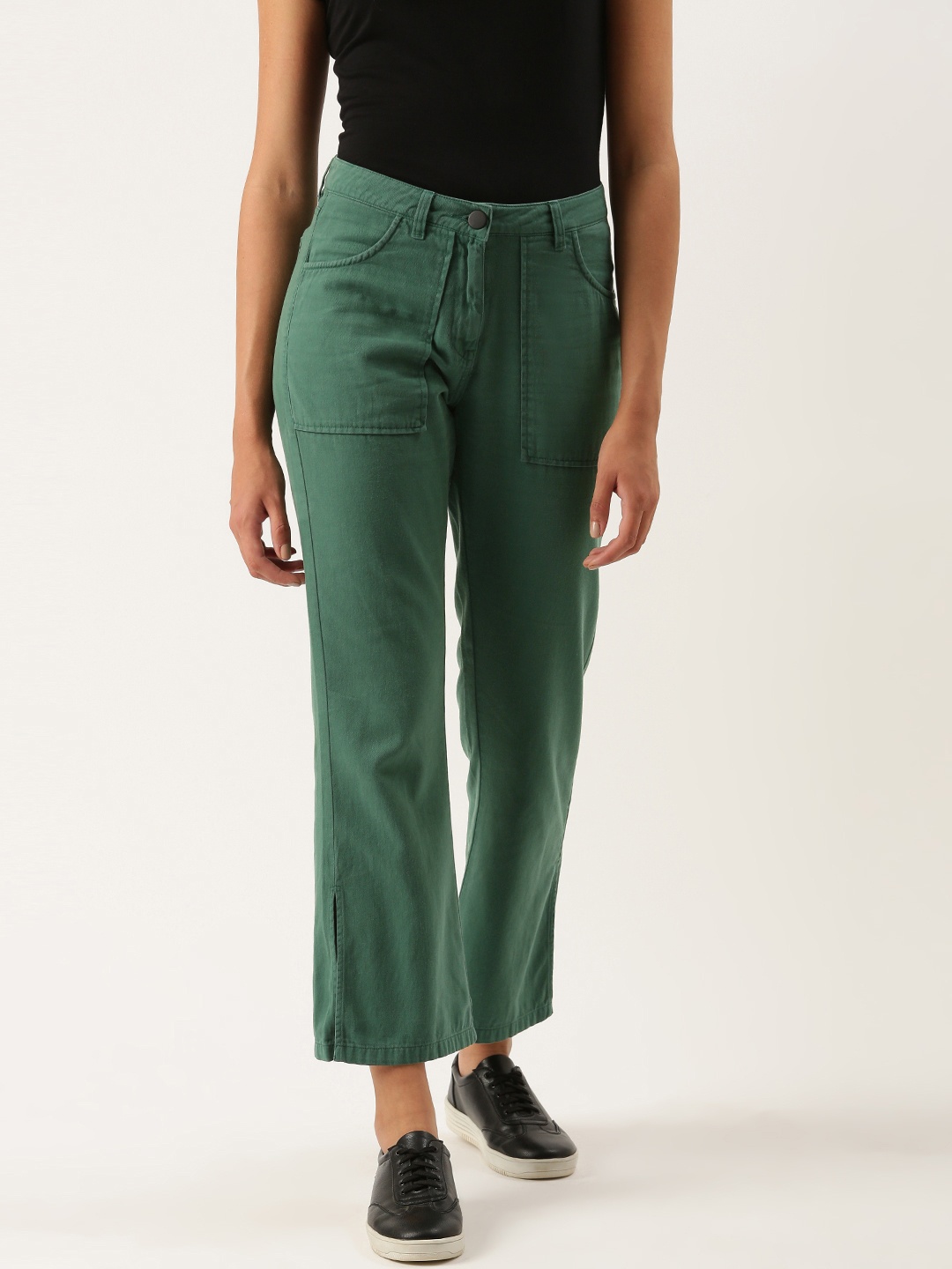 

IVOC Women Pure Cotton Mid-Rise Bootcut Jeans, Green