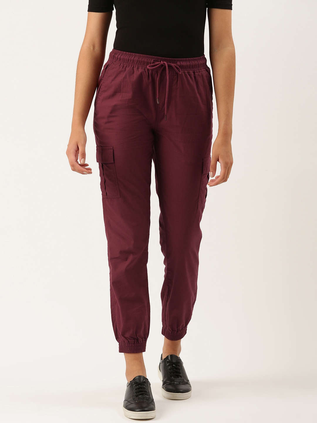 

IVOC Women Maroon Solid Pure Cotton Regular Fit Mid-Rise Casual Joggers