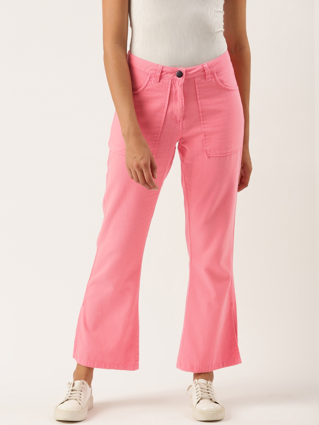 

IVOC Women Pink Solid Pure Cotton Mid-Rise Bootcut Jeans