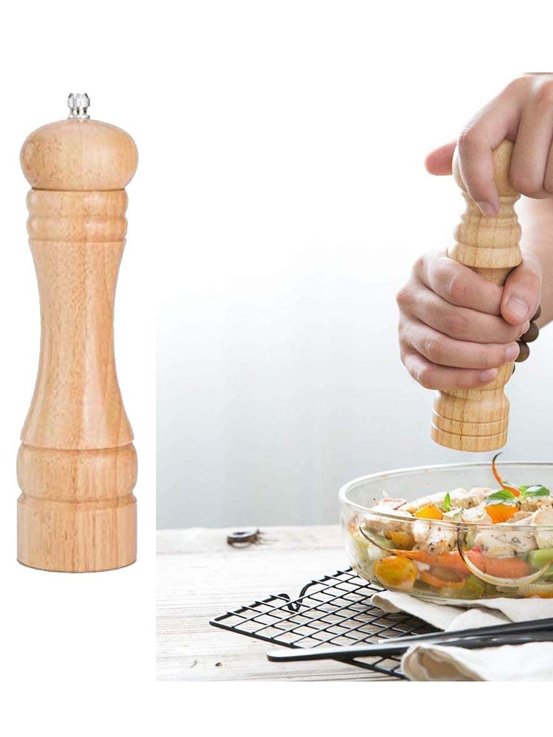 

ZEVORA Brown Solid Wooden Salt & Pepper Grinder