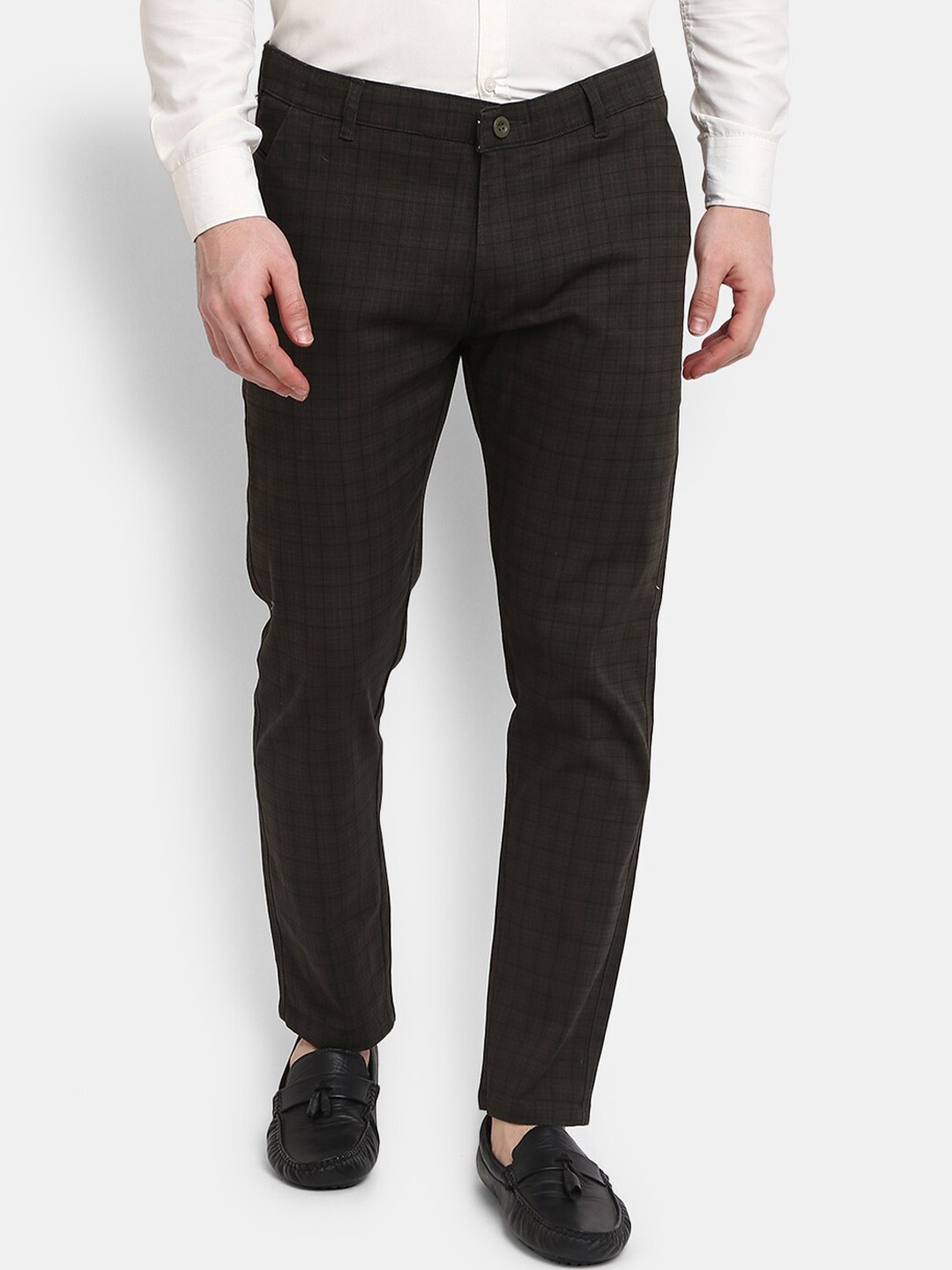 

V-Mart Men Brown Checked Easy Wash Cotton Chinos Trousers