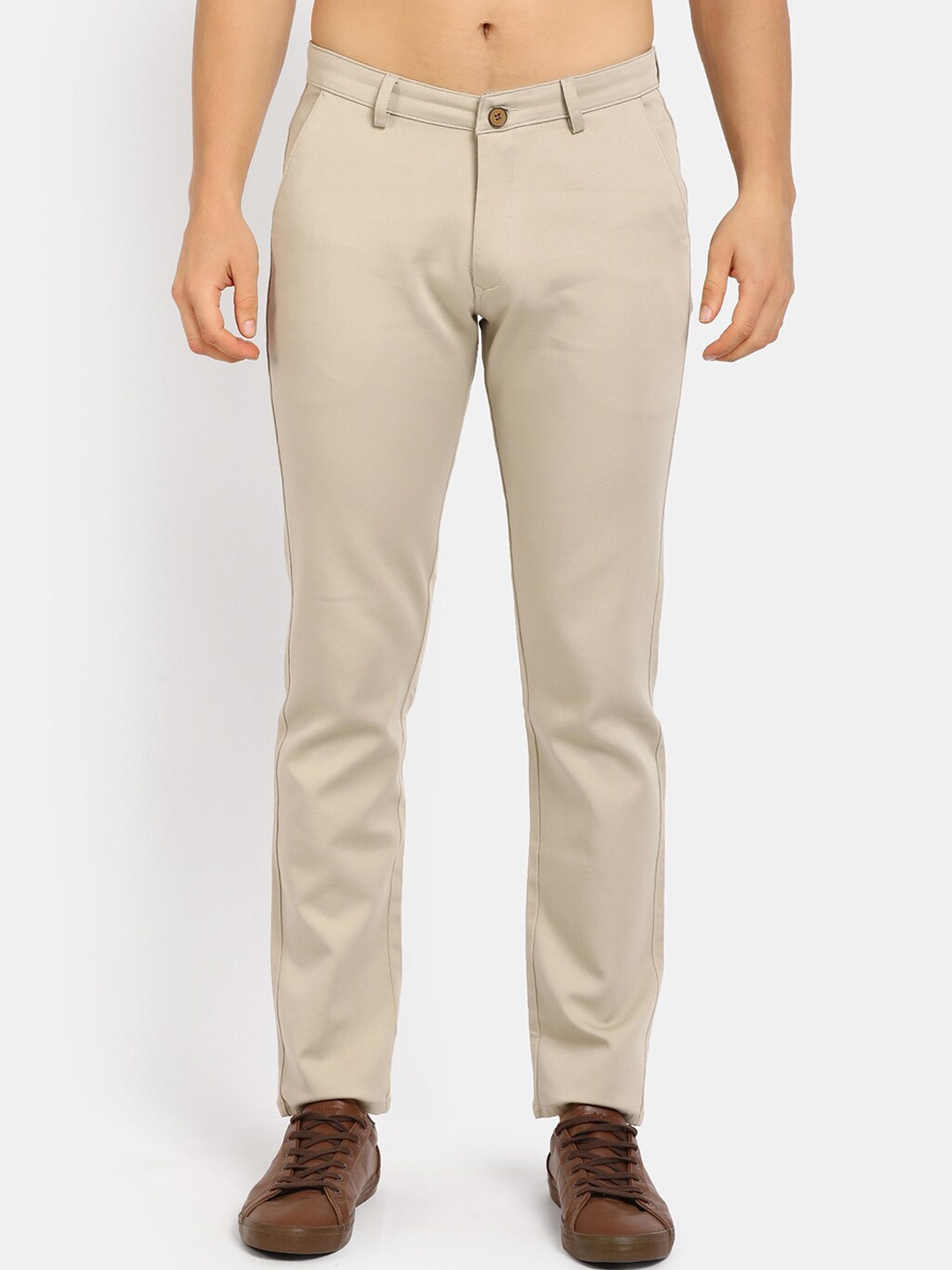 

V-Mart Men Cream-Coloured Solid Easy Wash Chinos