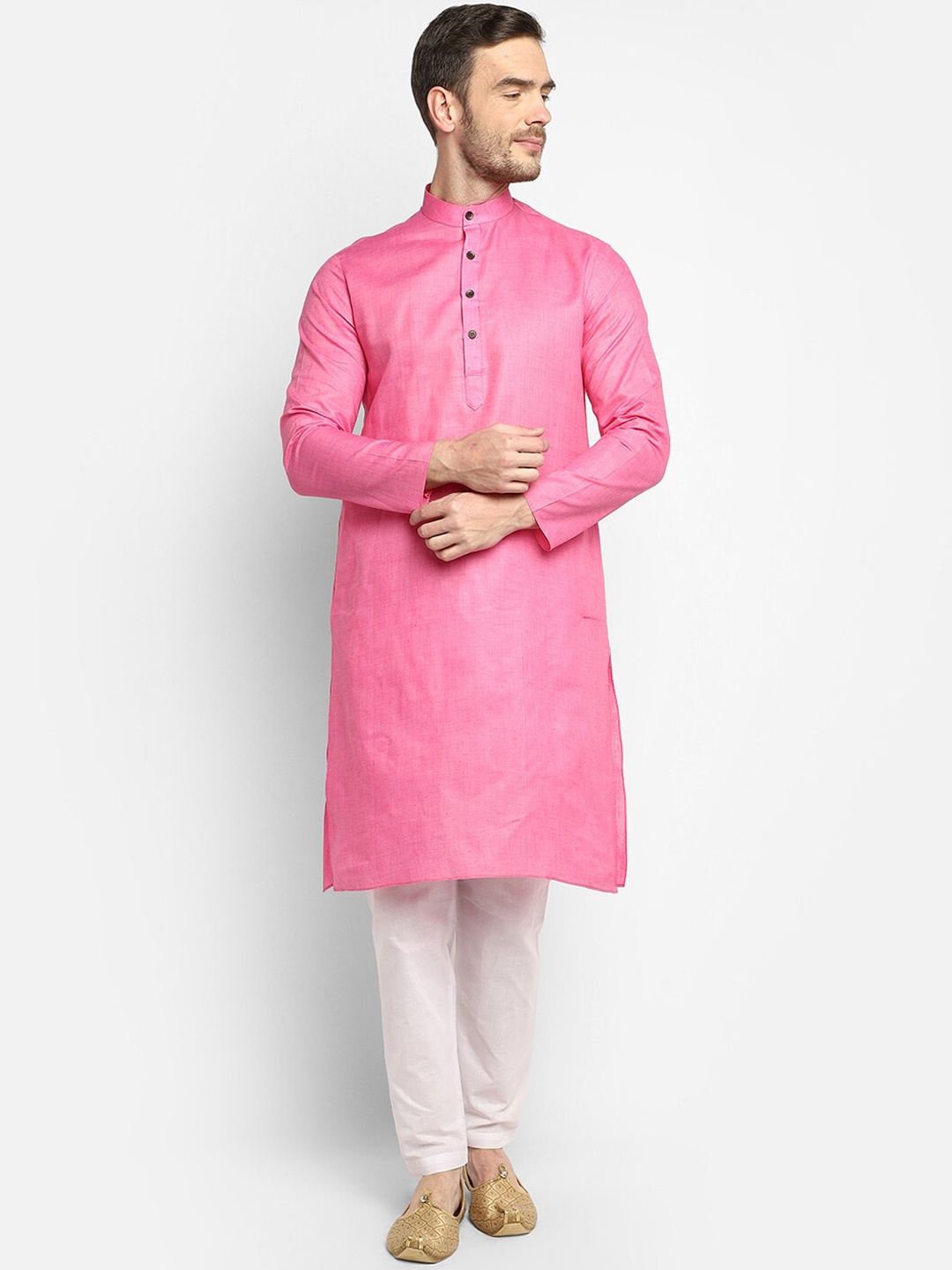 

DEVOILER Mandarin Collar Long Sleeves Straight Regular Kurta, Pink