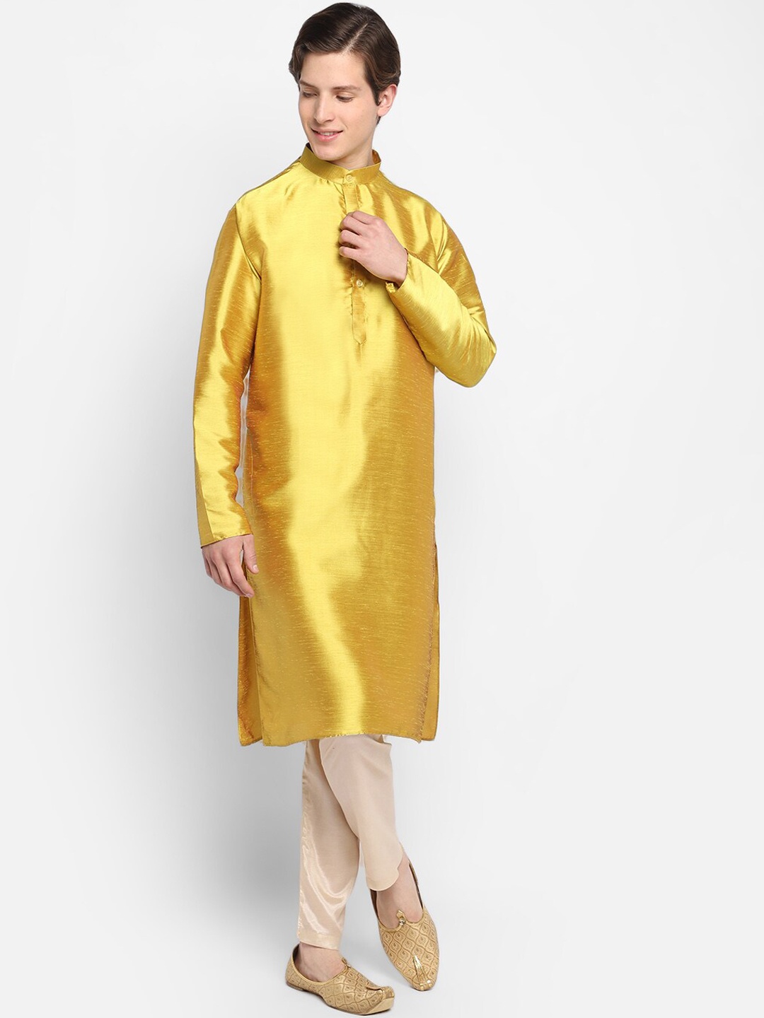 

DEVOILER Mandarin Collar Long Sleeves Straight Regular Kurta, Mustard