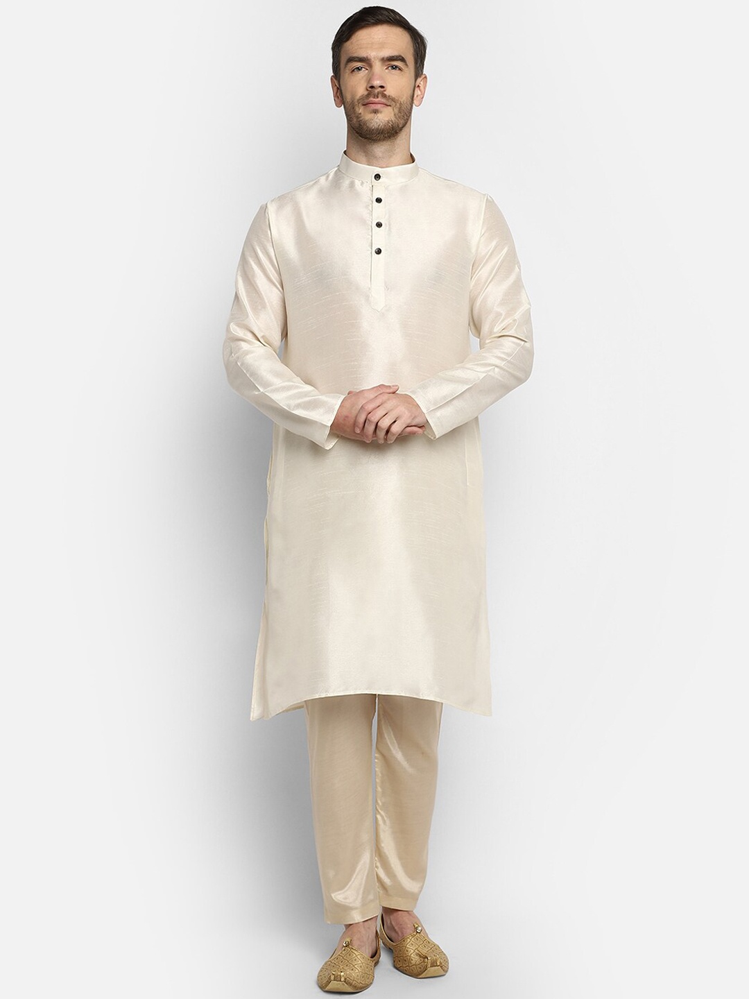 

DEVOILER Mandarin Collar Long Sleeves Straight Regular Kurta, Off white