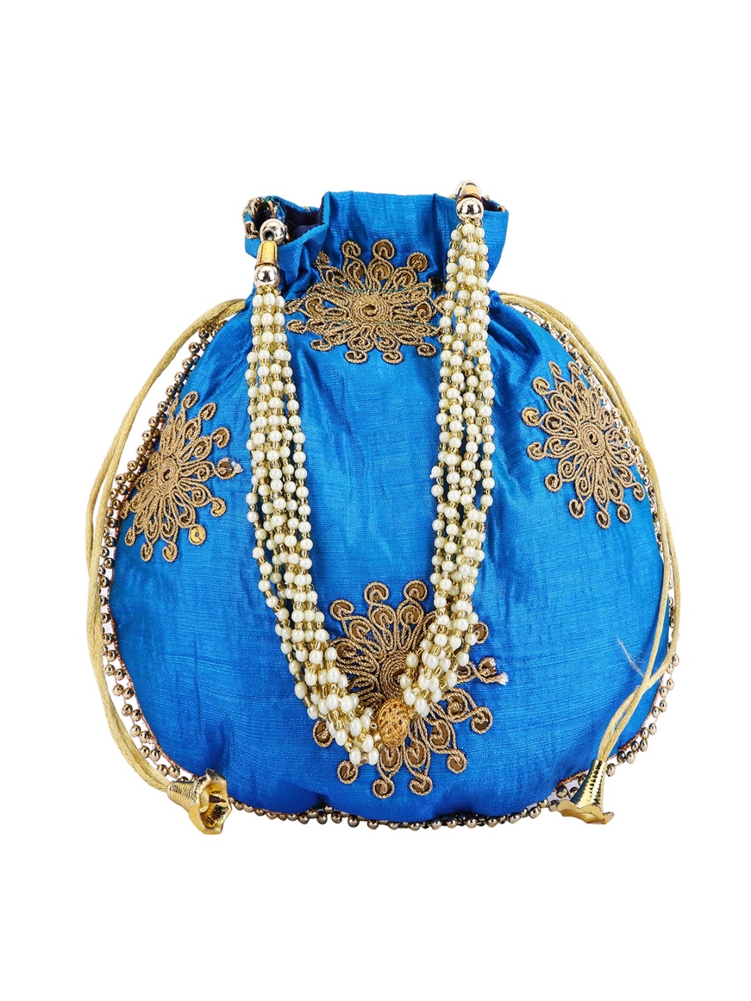 

ROMEE Blue & White Embellished Potli Clutch