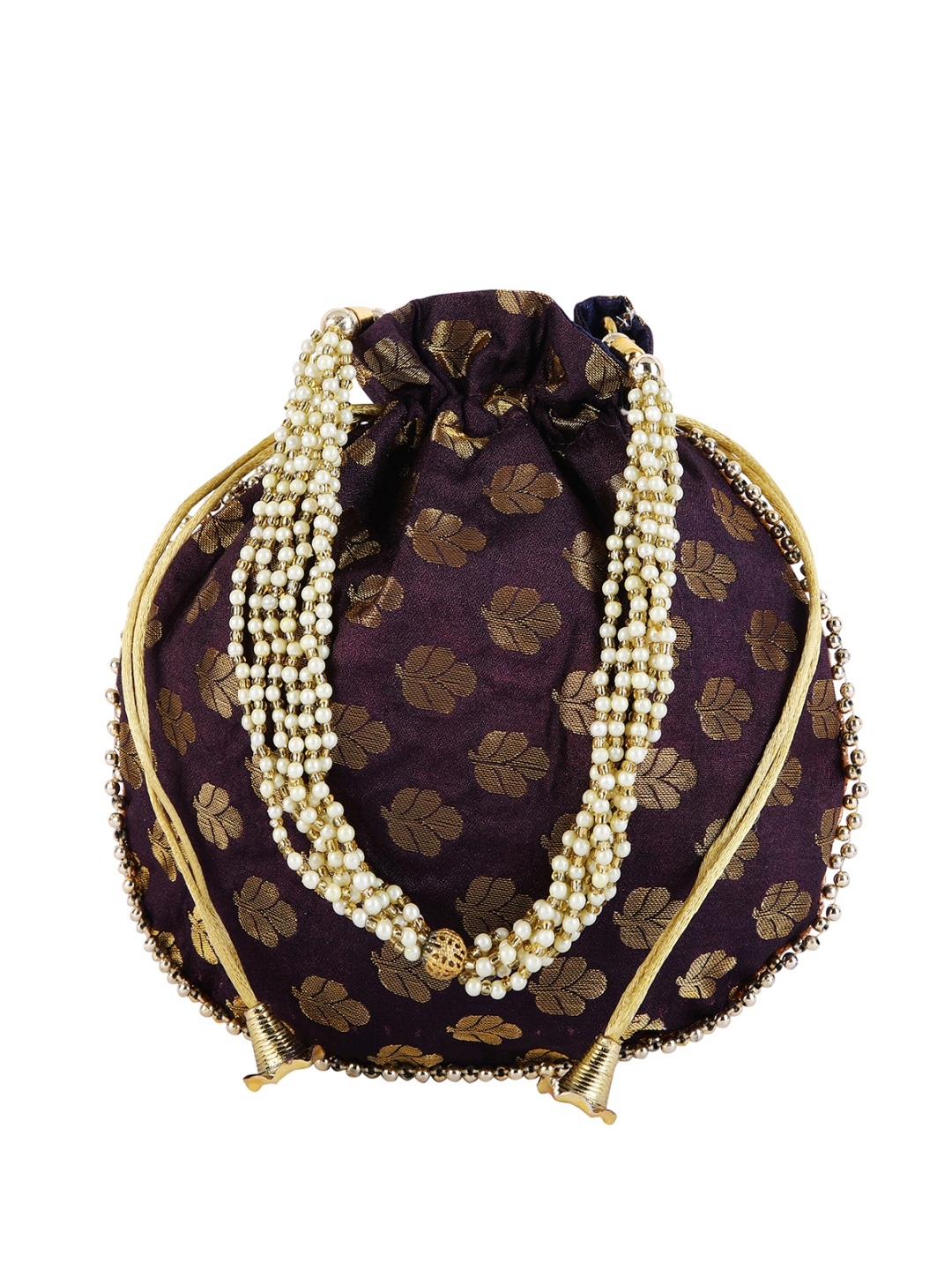

ROMEE Brown & Gold-Toned Embroidered Potli Clutch