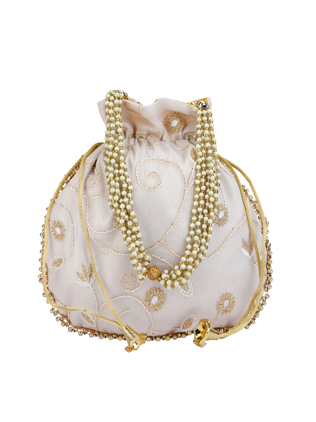 

ROMEE White & Gold-Toned Embroidered Potli Clutch