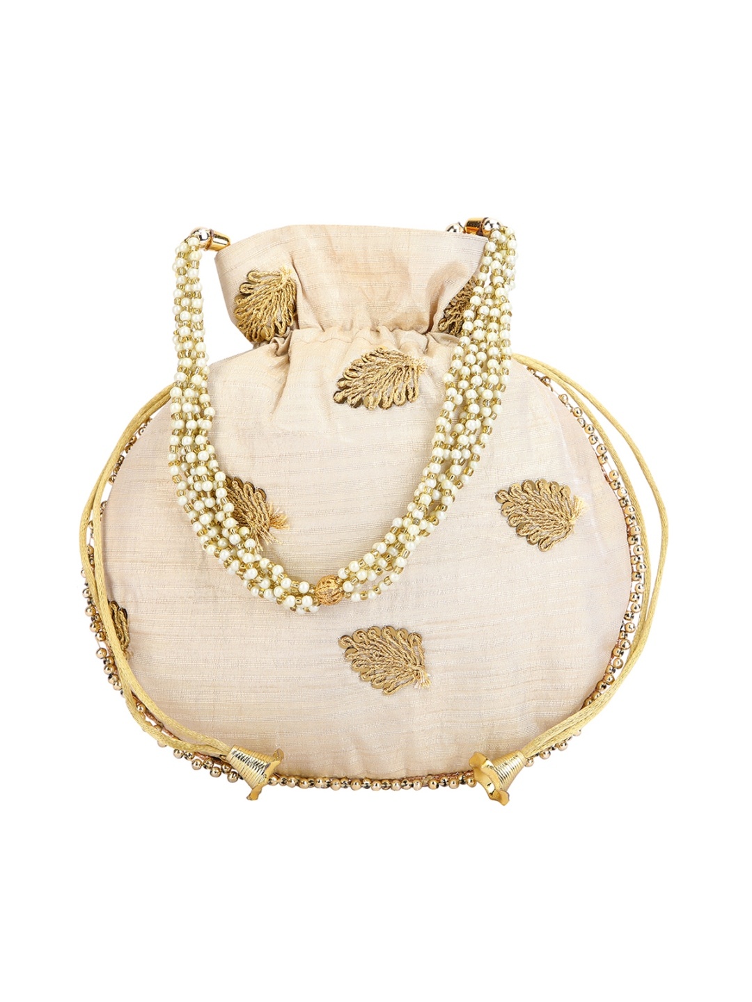 

ROMEE Beige & Cream-Coloured Embroidered Potli Clutch