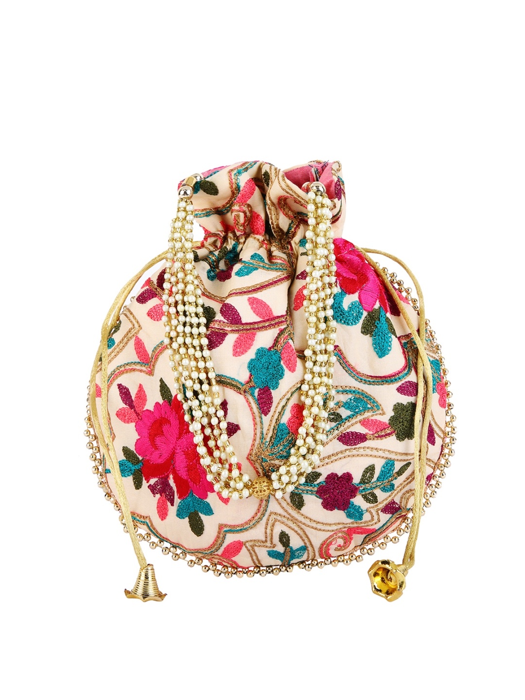 

ROMEE Cream-Coloured & White Embroidered Potli Clutch