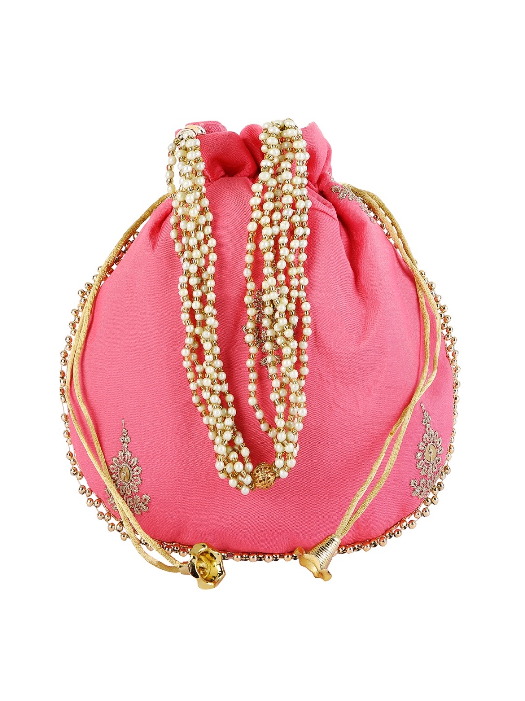 

ROMEE Pink & White Embroidered Potli Clutch