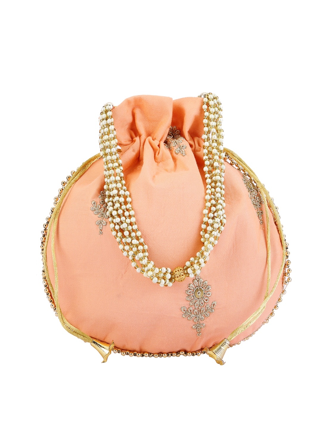 

ROMEE Peach-Coloured Embroidered Potli Clutch
