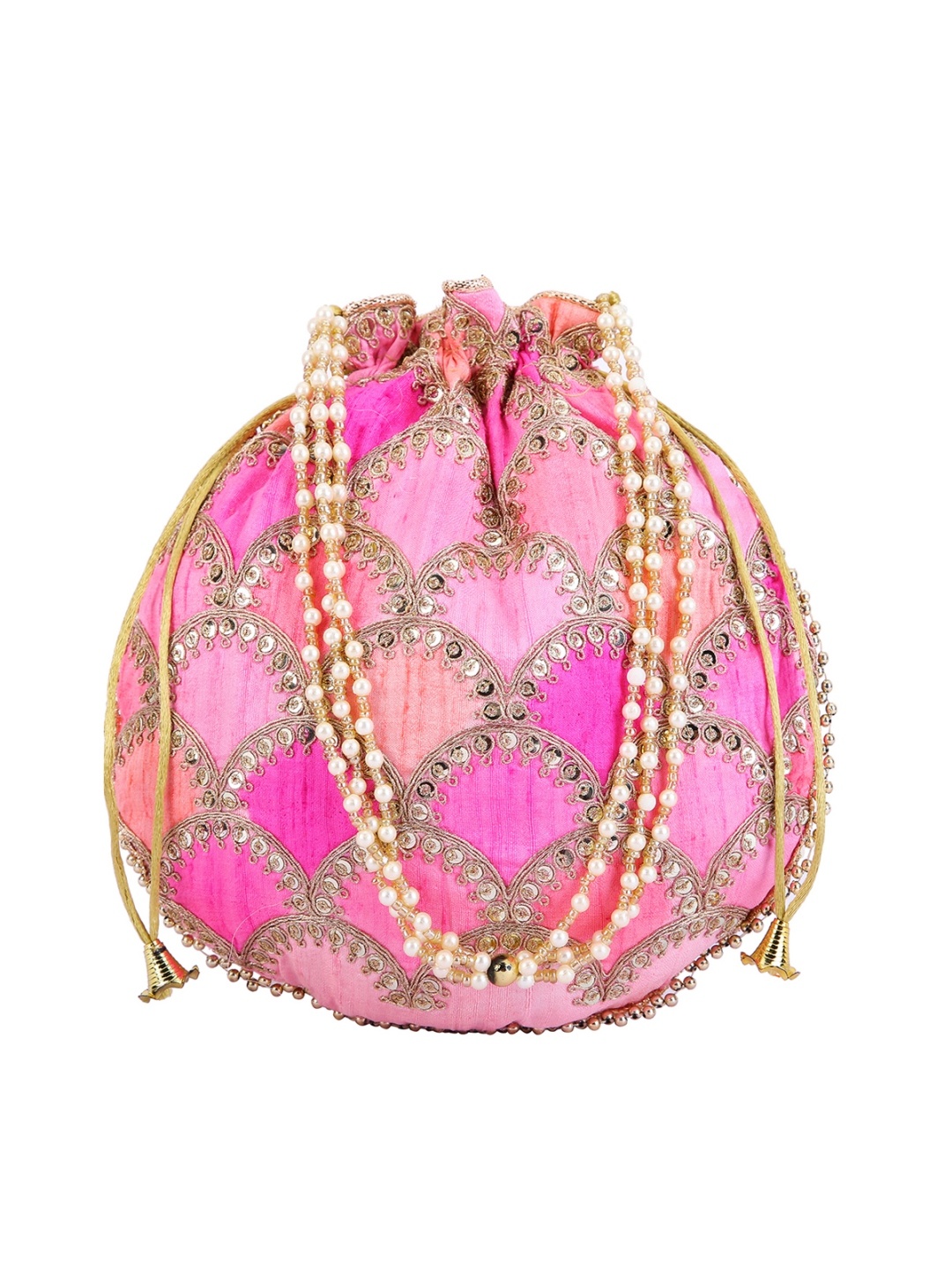 

ROMEE Pink & Gold-Toned Embroidered Potli Clutch