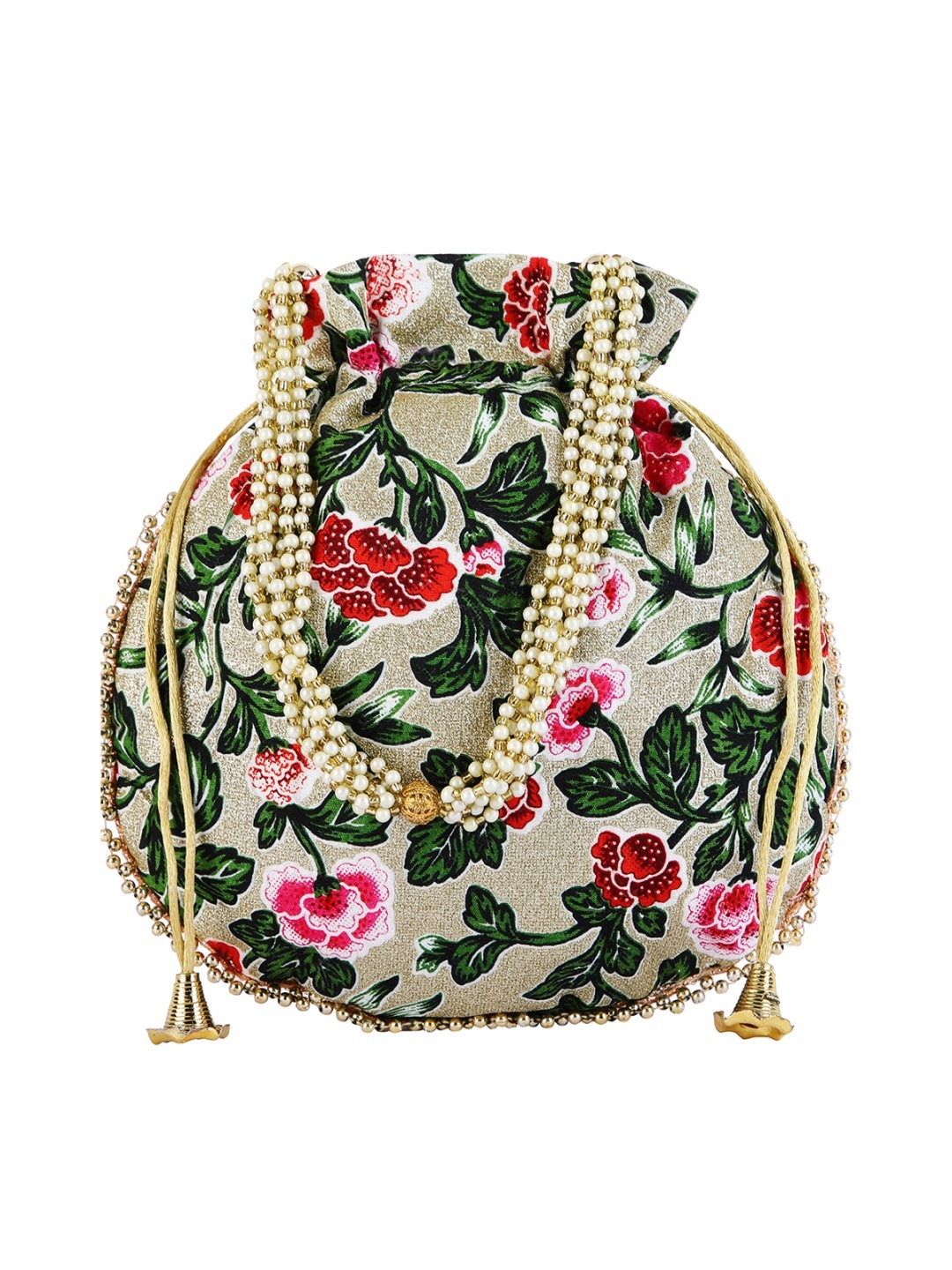 

ROMEE Gold-Toned & Green Printed Potli Clutch