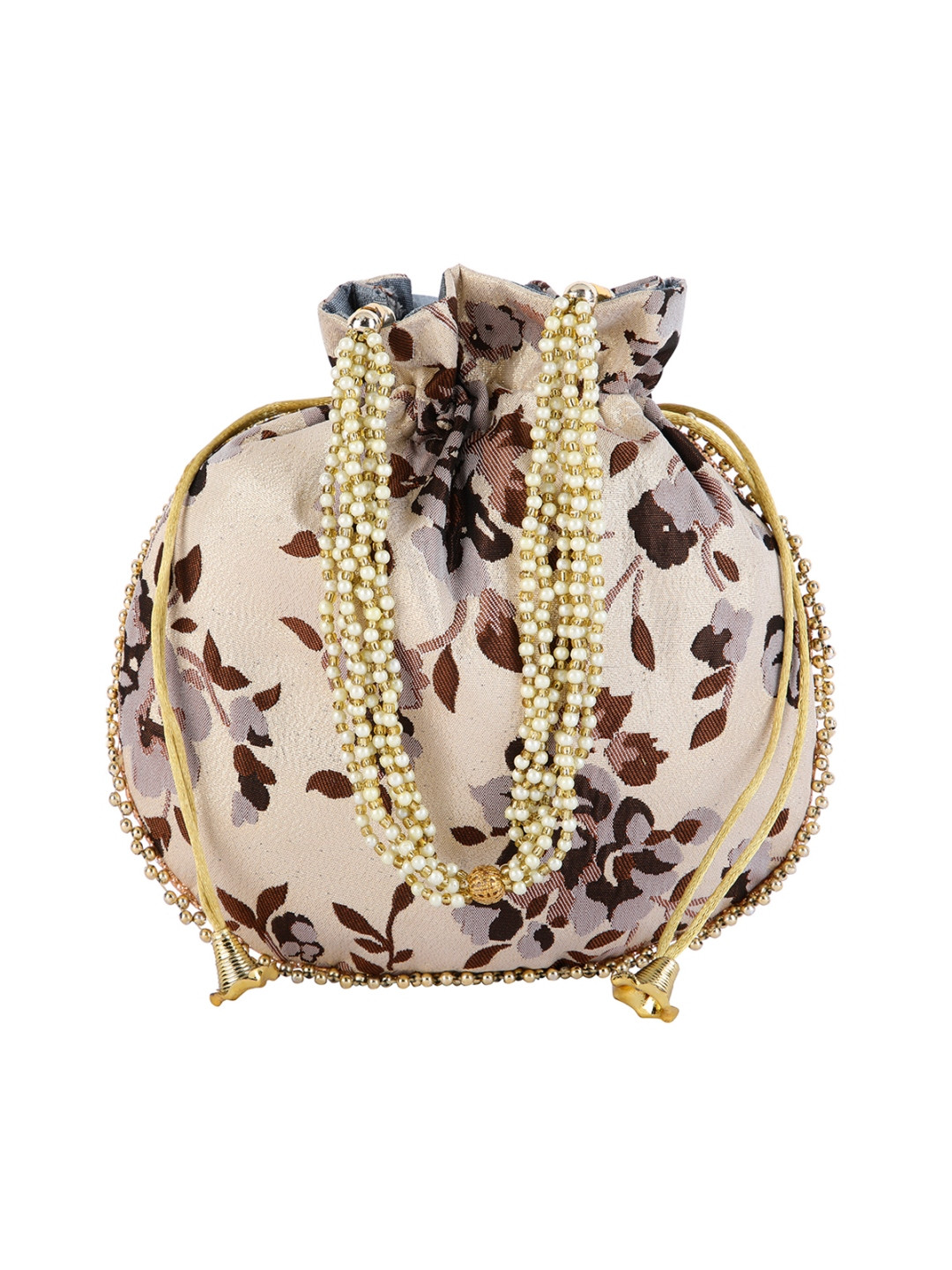 

ROMEE Beige & Brown Printed Potli Clutch