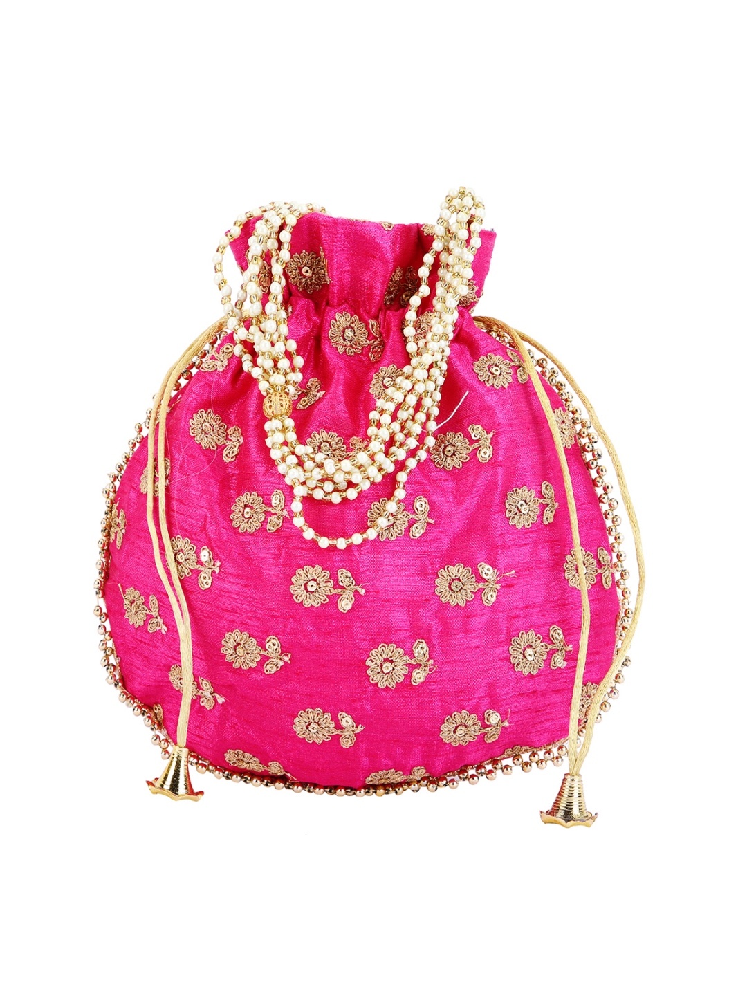 

ROMEE Pink & Gold-Toned Embroidered Potli Clutch