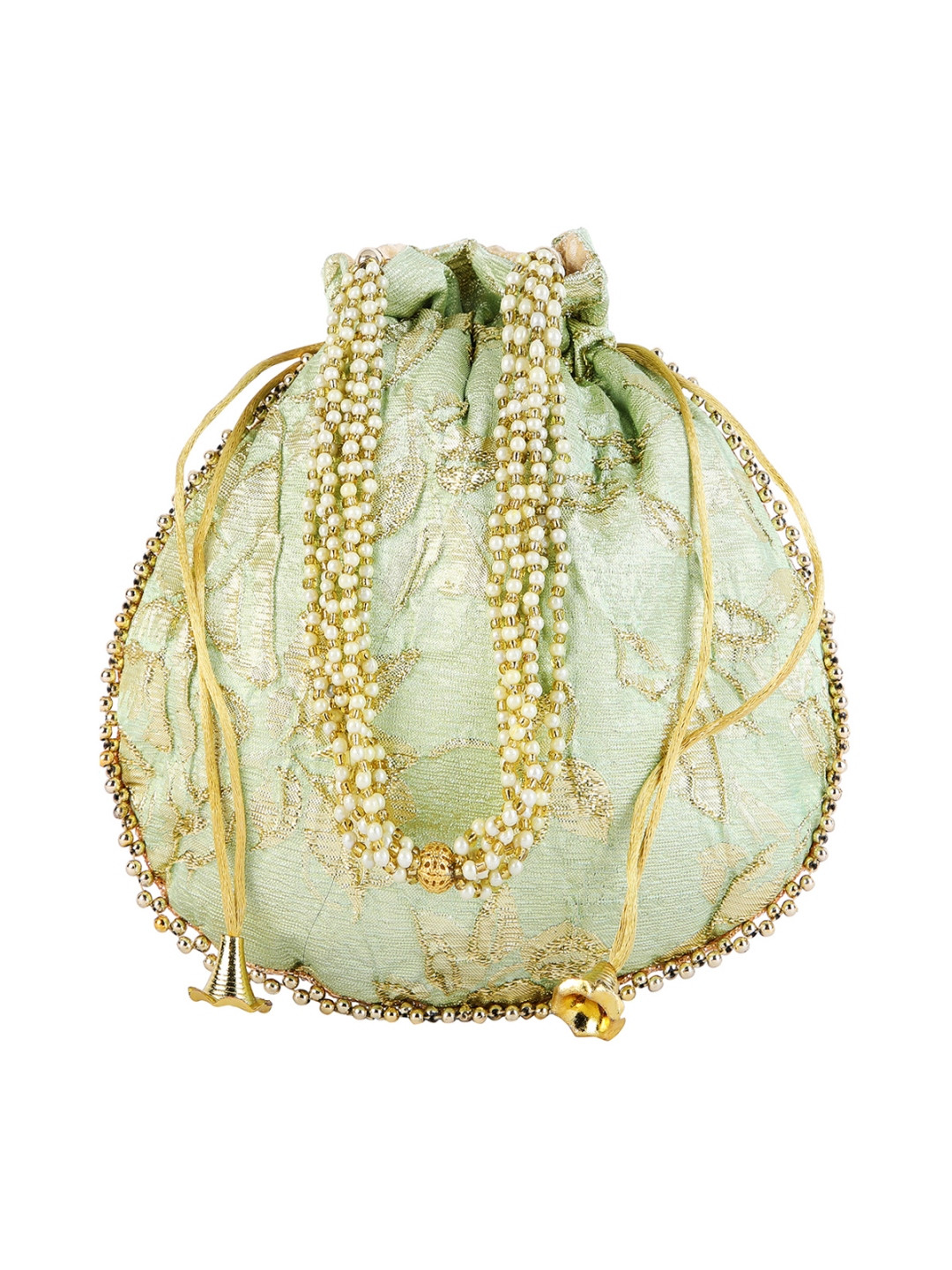 

ROMEE Green & Gold-Toned Embroidered Potli Clutch