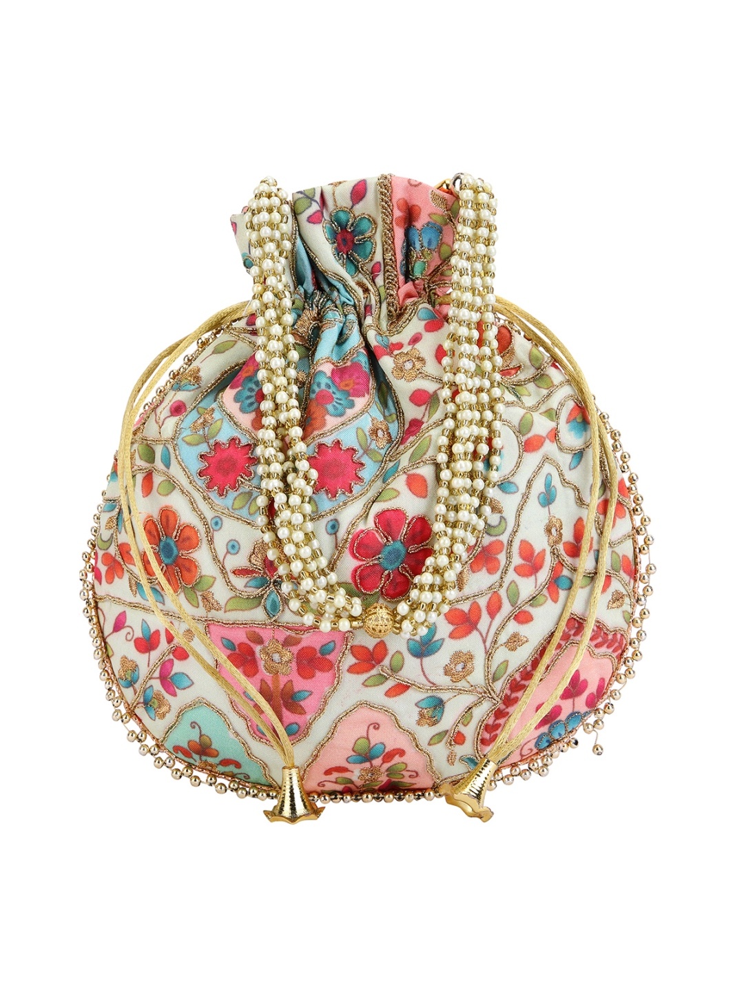 

ROMEE Green & Red Embellished Embroidered Potli Clutch