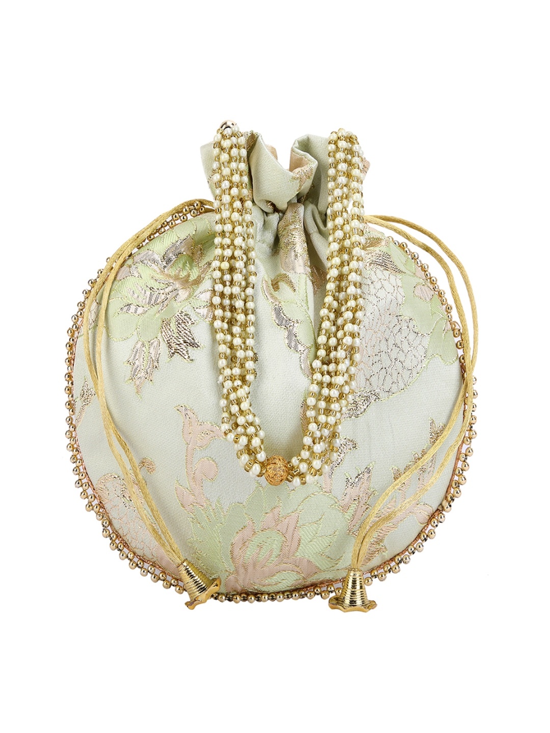 

ROMEE Green & Gold-Toned Embroidered Potli Clutch