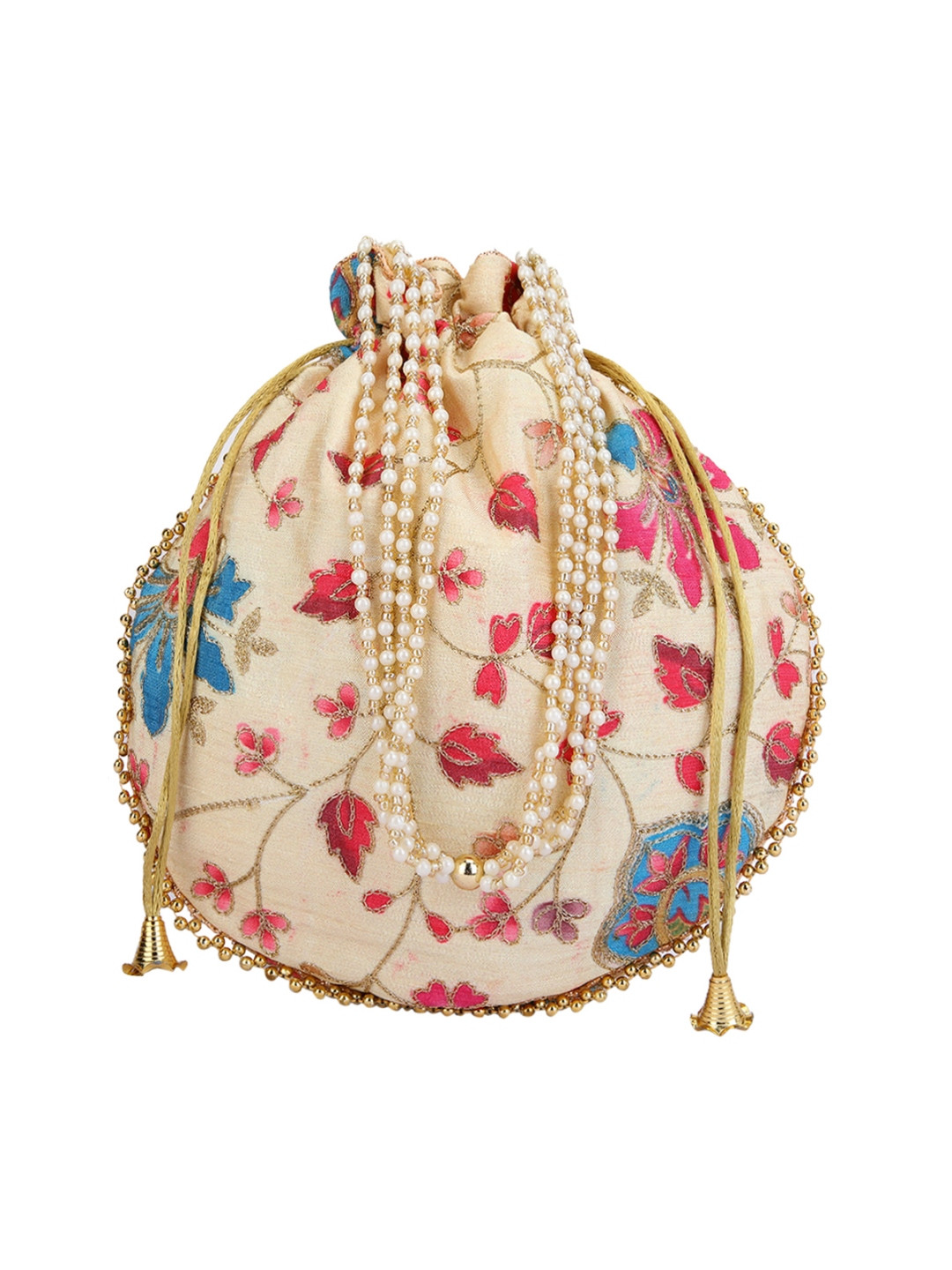 

ROMEE Beige & Blue Embroidered Potli Clutch